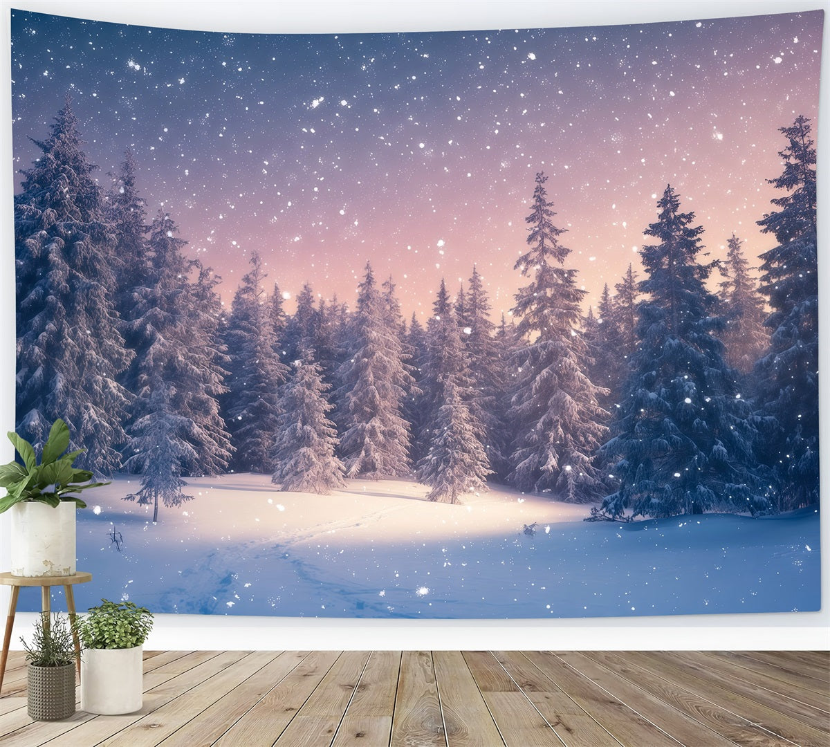 Weihnachtsbaum-Hintergrund Verschneiter Immergrüner Wald In Der Dämmerung RR610-92