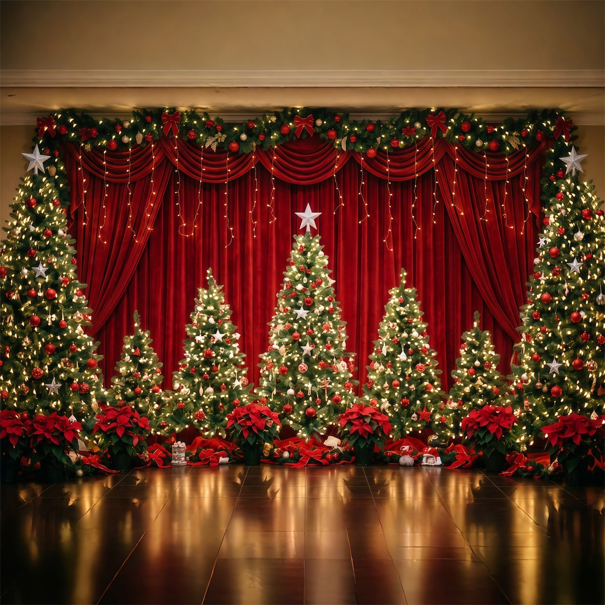 Weihnachtlicher Bühnenhintergrund Samtvorhang Weihnachtsbaum-Dekoration RR610-99
