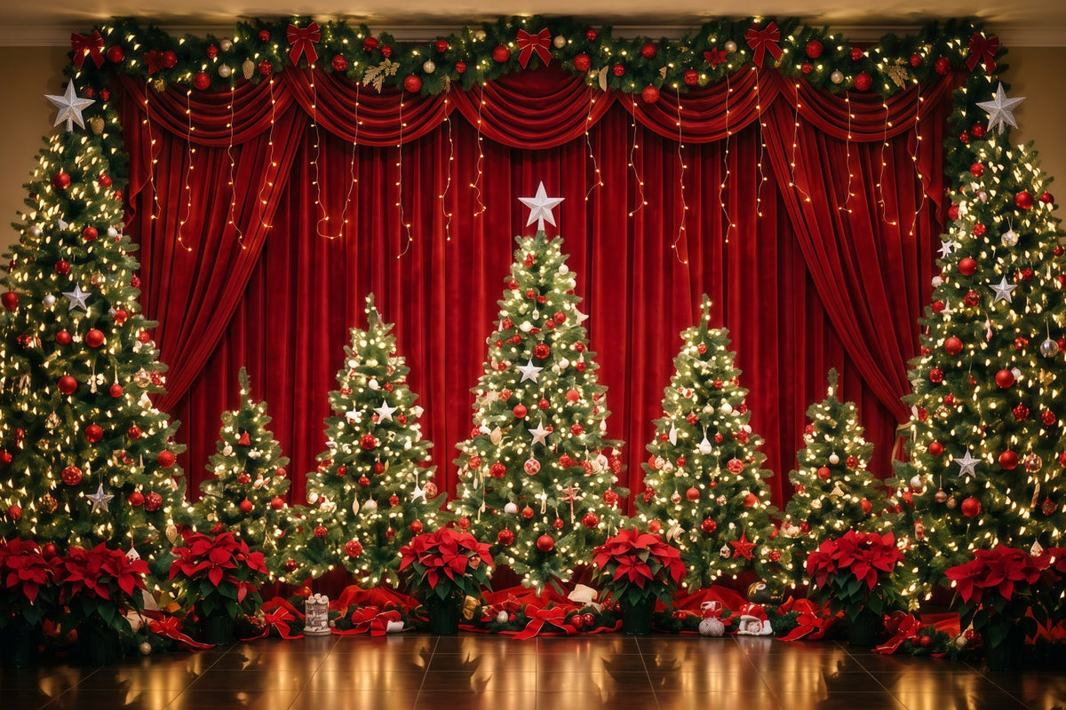 Weihnachtlicher Bühnenhintergrund Samtvorhang Weihnachtsbaum-Dekoration RR610-99