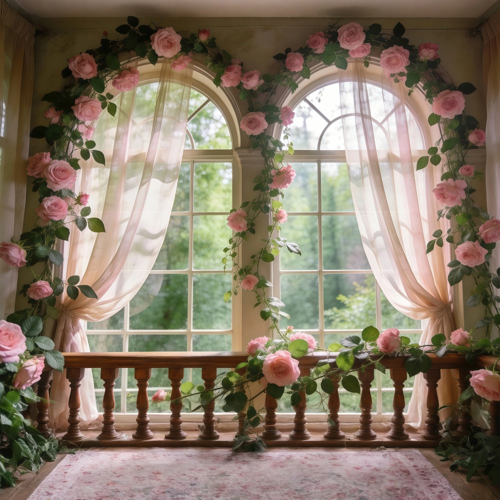 Rosengarten-Hintergrund Zartrosa Blumenfenster Glanz Frühlingsfotografie-Hintergründe RR62-12