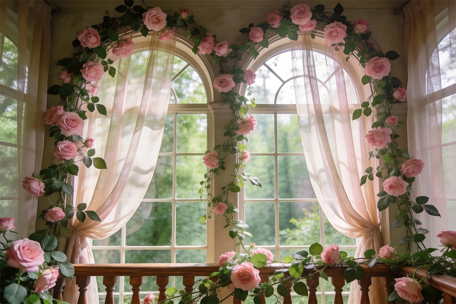 Rosengarten-Hintergrund Zartrosa Blumenfenster Glanz Frühlingsfotografie-Hintergründe RR62-12