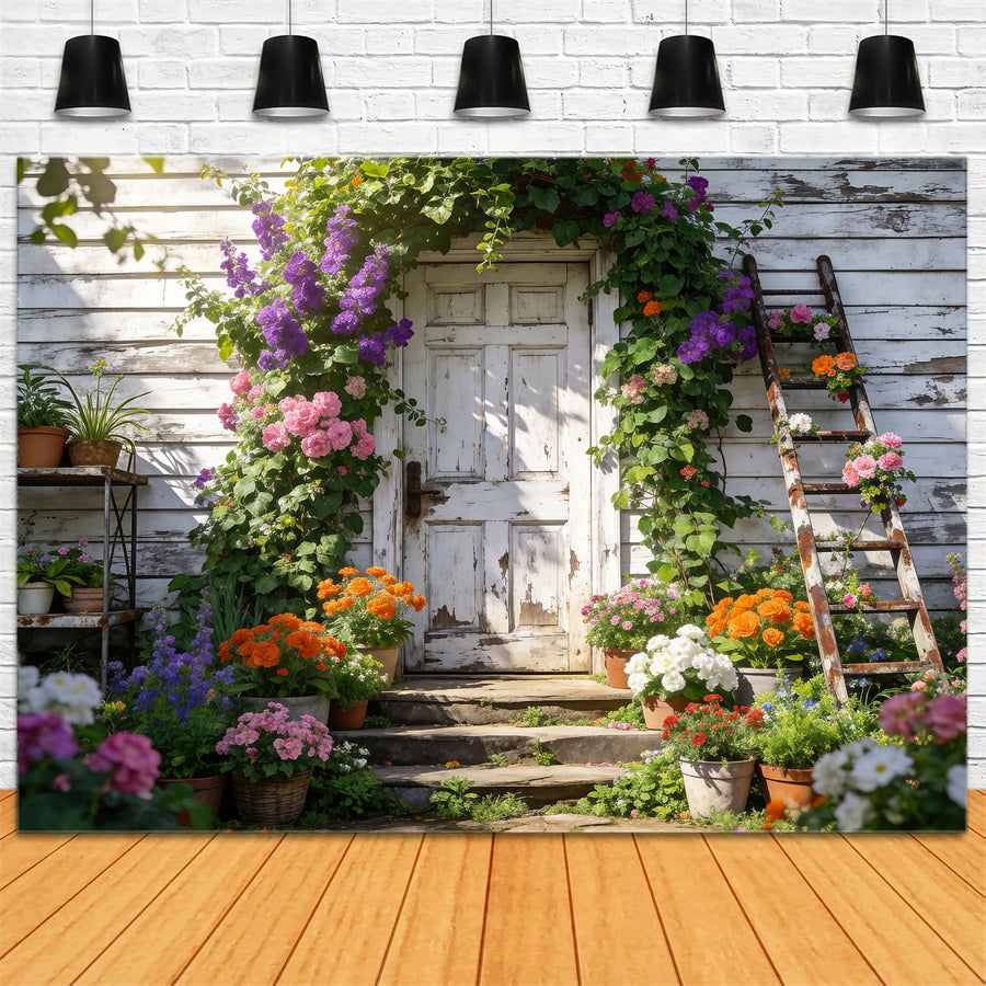 Frühlingsgarten-Hintergrund Rustikales Cottage Blumendurchgang Blumenfotografie-Hintergrund RR62-14