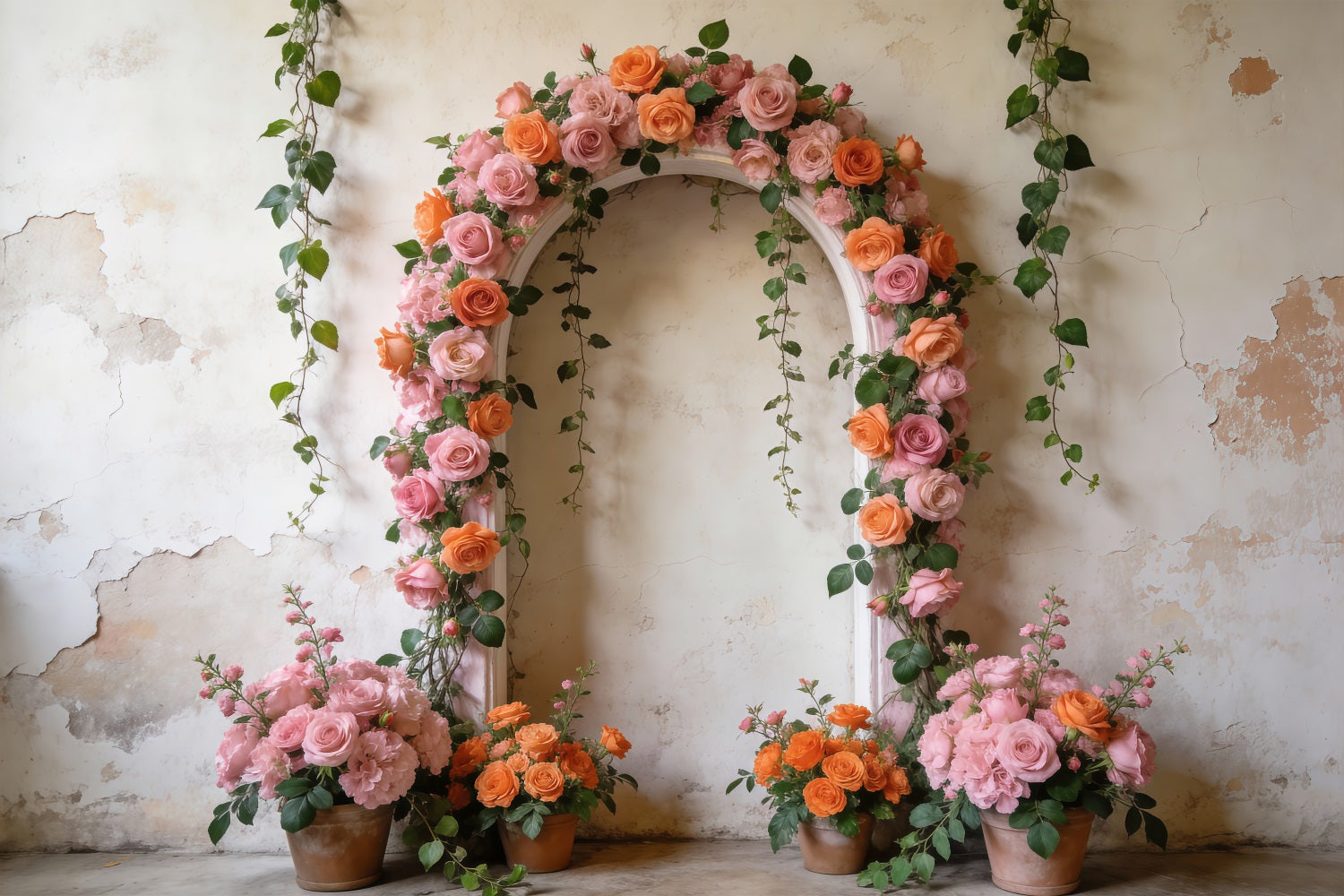 Frühlingsblumen-Hintergrund Vintage-Garten Rosenbogen Blumenbogen-Hintergrund RR62-3