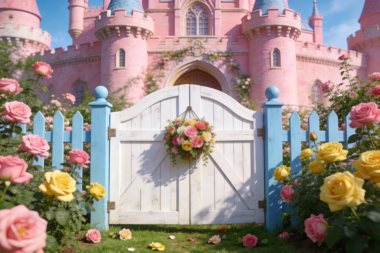 Verzauberter Garten Hintergrund Rosa Schloss Rosentor Frühlingsfoto-Hintergründe RR62-35