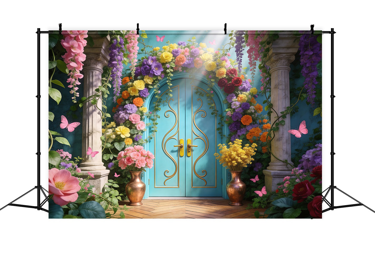 Gartenhintergrund Blumenpalast Tür Eleganz Frühlingshintergrund für Fotos RR62-36