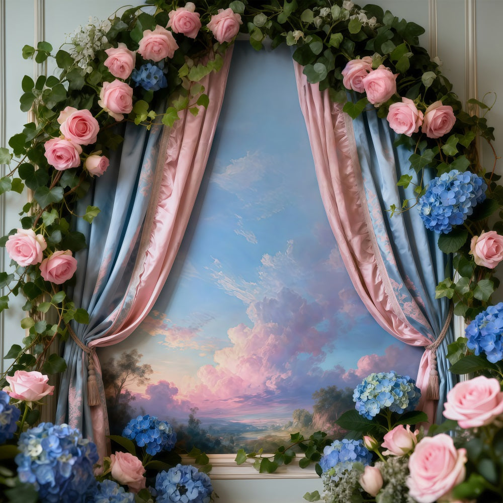 Frühlingsblumen-Hintergrund Romantisches Blumenfenster Blick in den Himmel Blumenbild-Hintergrund RR62-42