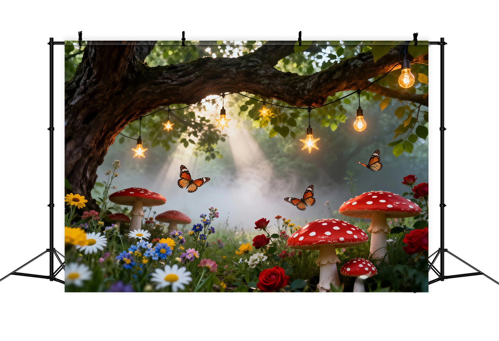 Schmetterlingshintergrund für Fotoshootings Verzauberter Wald Wildblumen Pilze Frühlingshintergrund RR62-45