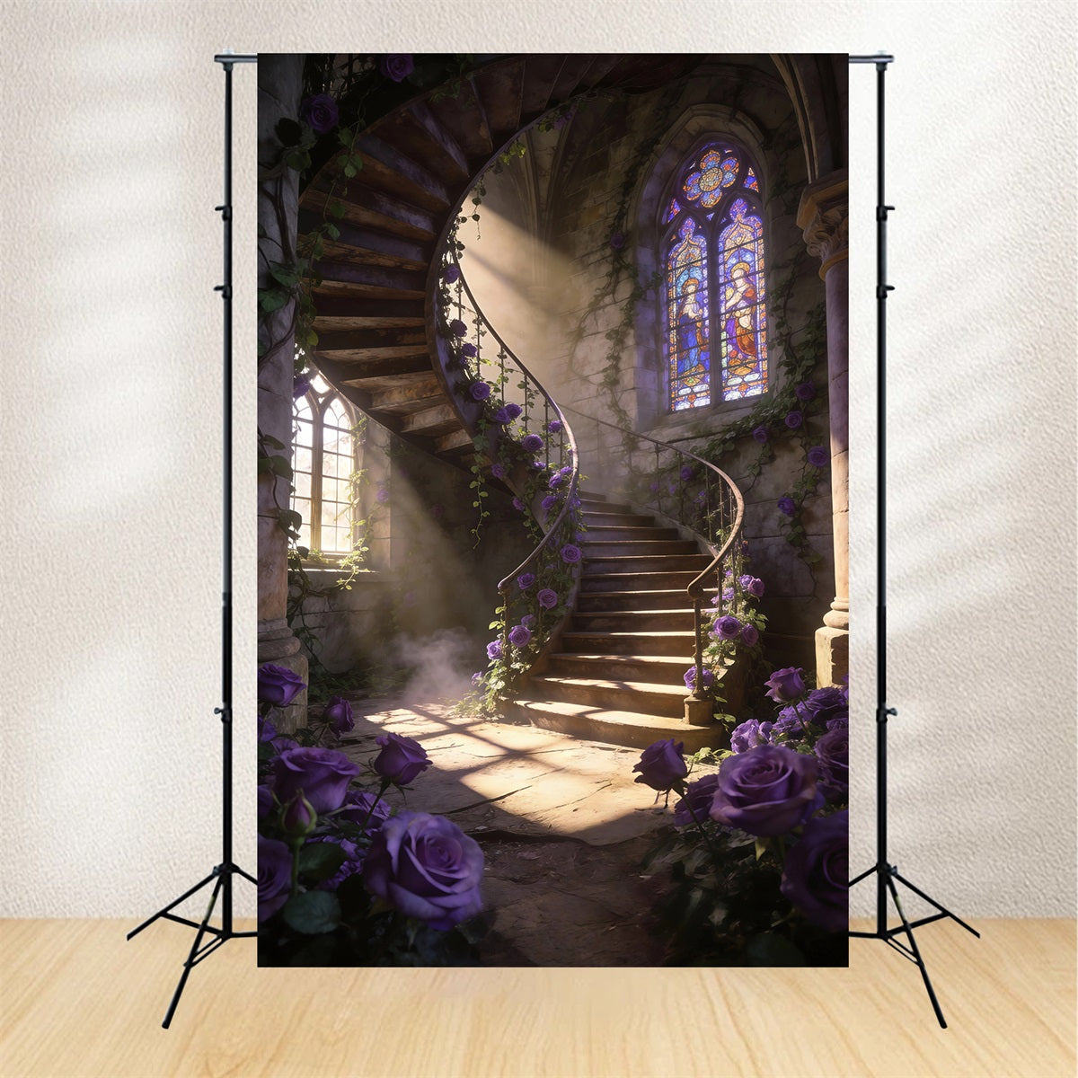Frühlingsblumen-Hintergrund Lila Rosen Wendeltreppe Blumenbild-Hintergrund RR62-50