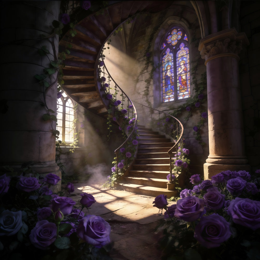 Frühlingsblumen-Hintergrund Lila Rosen Wendeltreppe Blumenbild-Hintergrund RR62-50