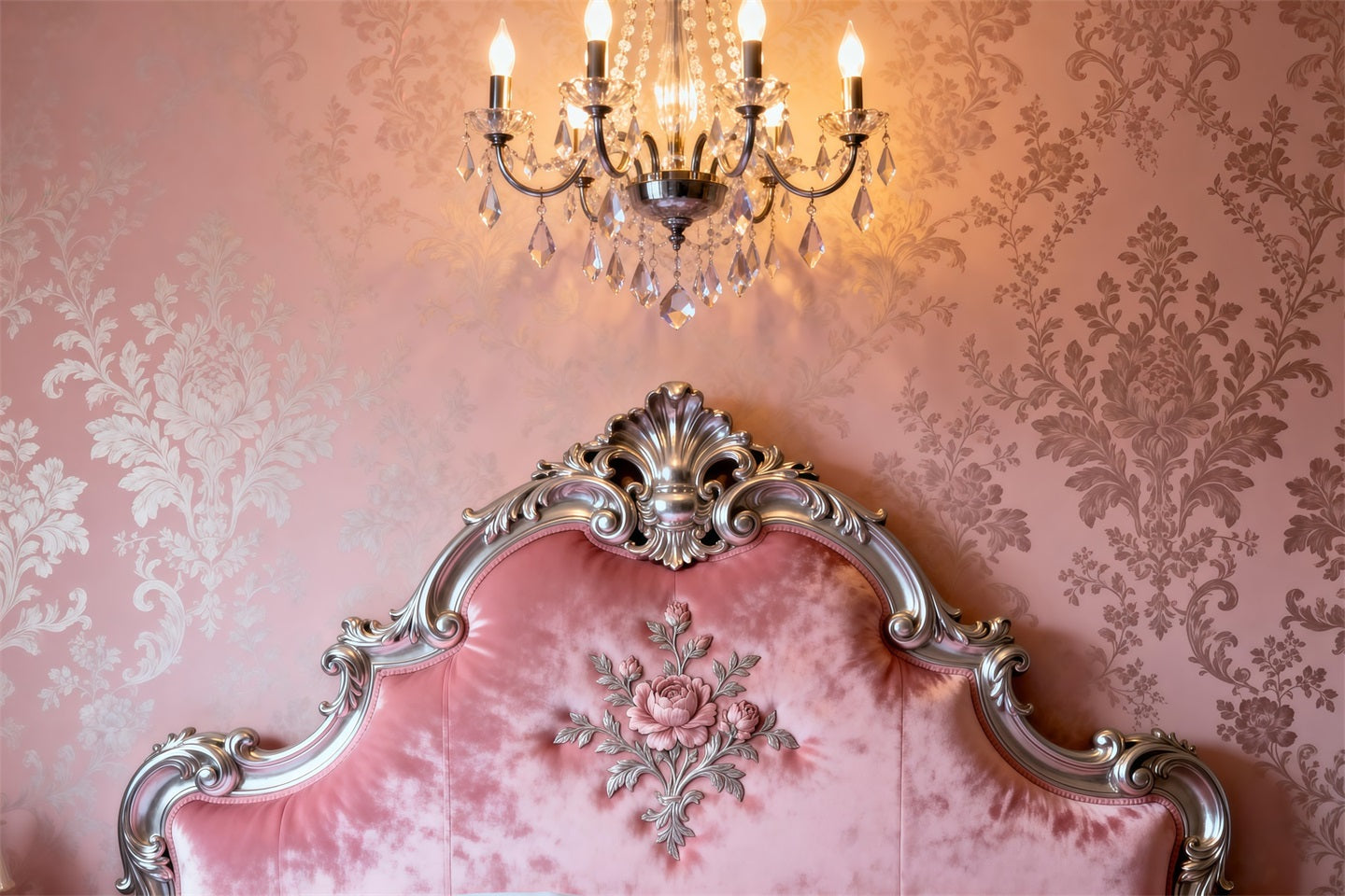 Boudoir-Fotografie-Hintergründe Ornate Pink Damask Romance Kopfteil-Hintergrund RR62-53