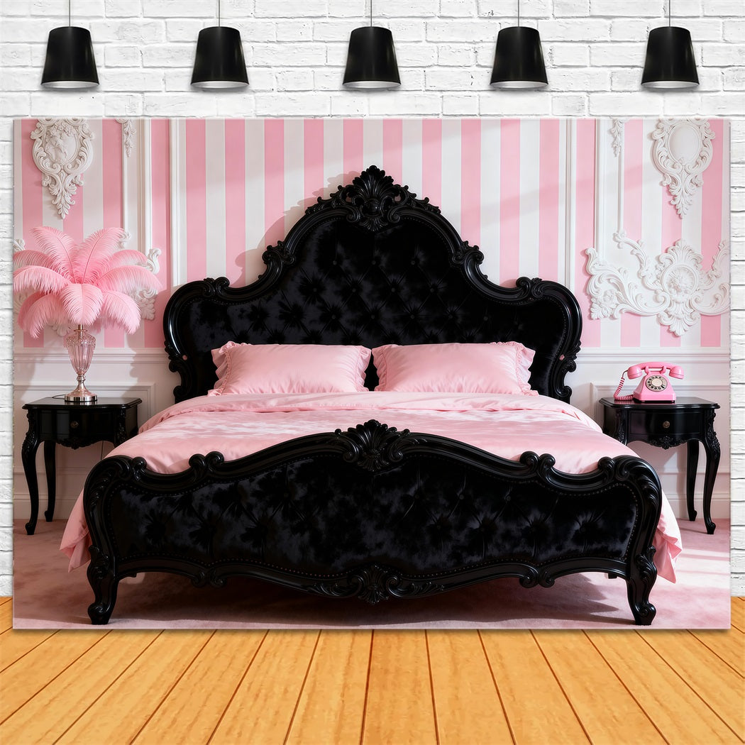 Boudoir-Kopfteil-Hintergrund Barock Rosa Streifen Eleganz Kopfteil-Hintergrundideen RR62-56
