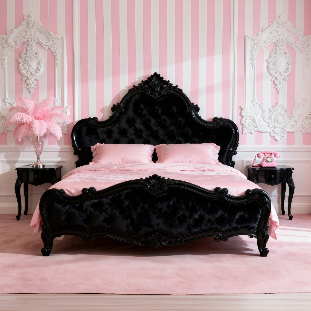 Boudoir-Kopfteil-Hintergrund Barock Rosa Streifen Eleganz Kopfteil-Hintergrundideen RR62-56