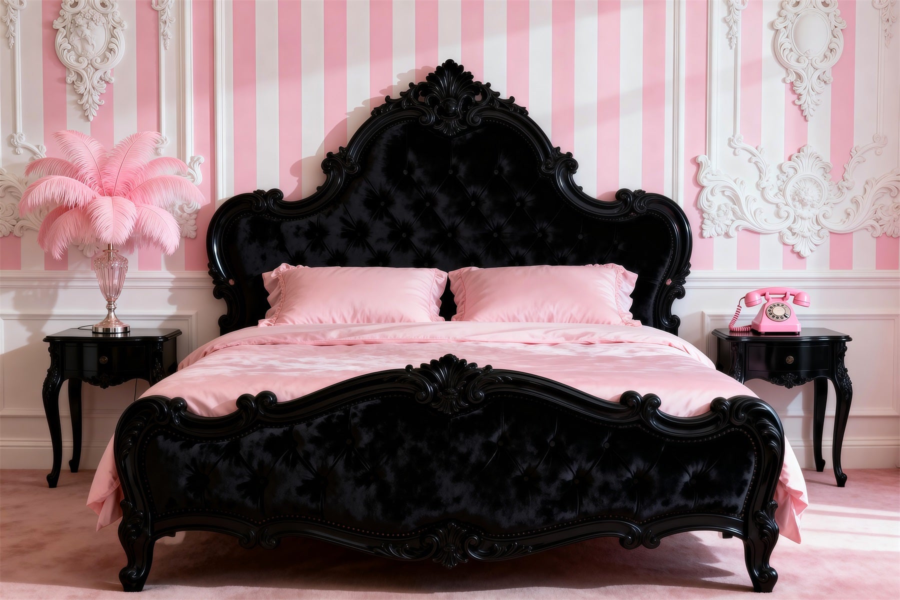 Boudoir-Kopfteil-Hintergrund Barock Rosa Streifen Eleganz Kopfteil-Hintergrundideen RR62-56