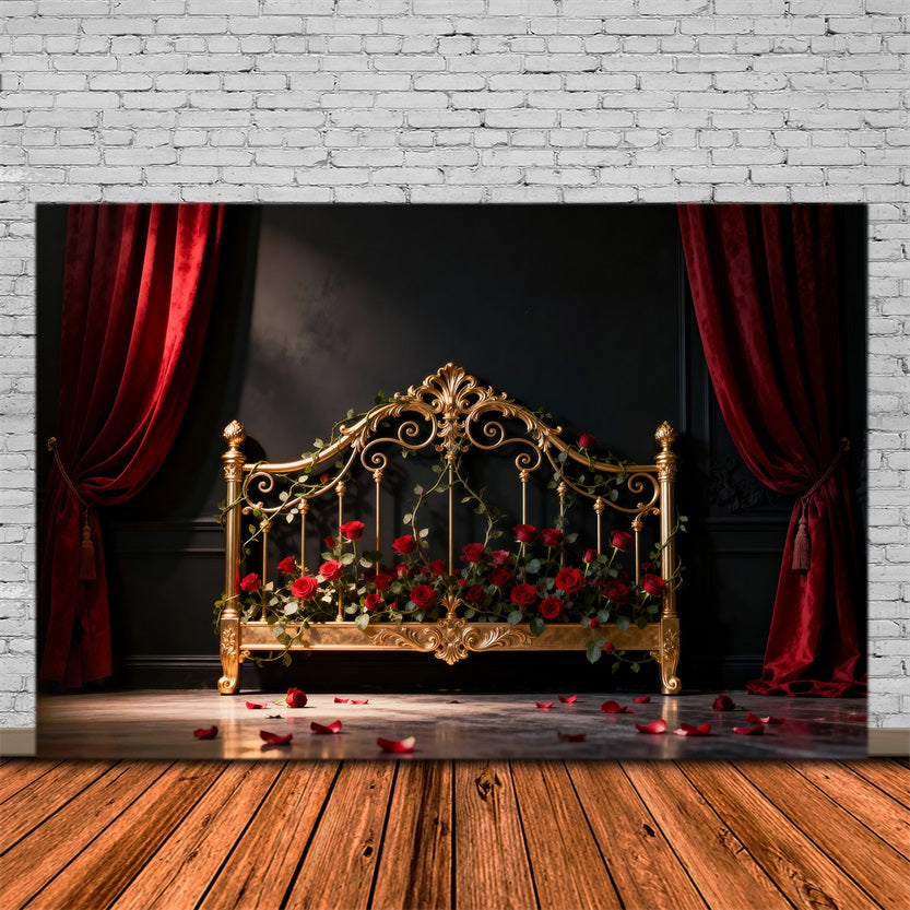 Boudoir-Kopfteil-Hintergrund Vergoldetes Rosen-Eisenbett Vintage-Wandhintergrund RR62-59