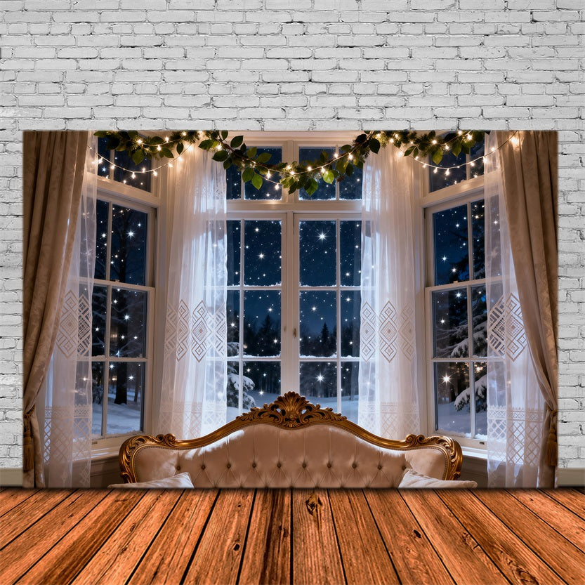Boudoir-Kopfteil-Hintergrund Sternenklare Winterfenster-Glühen Boudoir-Hintergrund-Ideen RR62-61