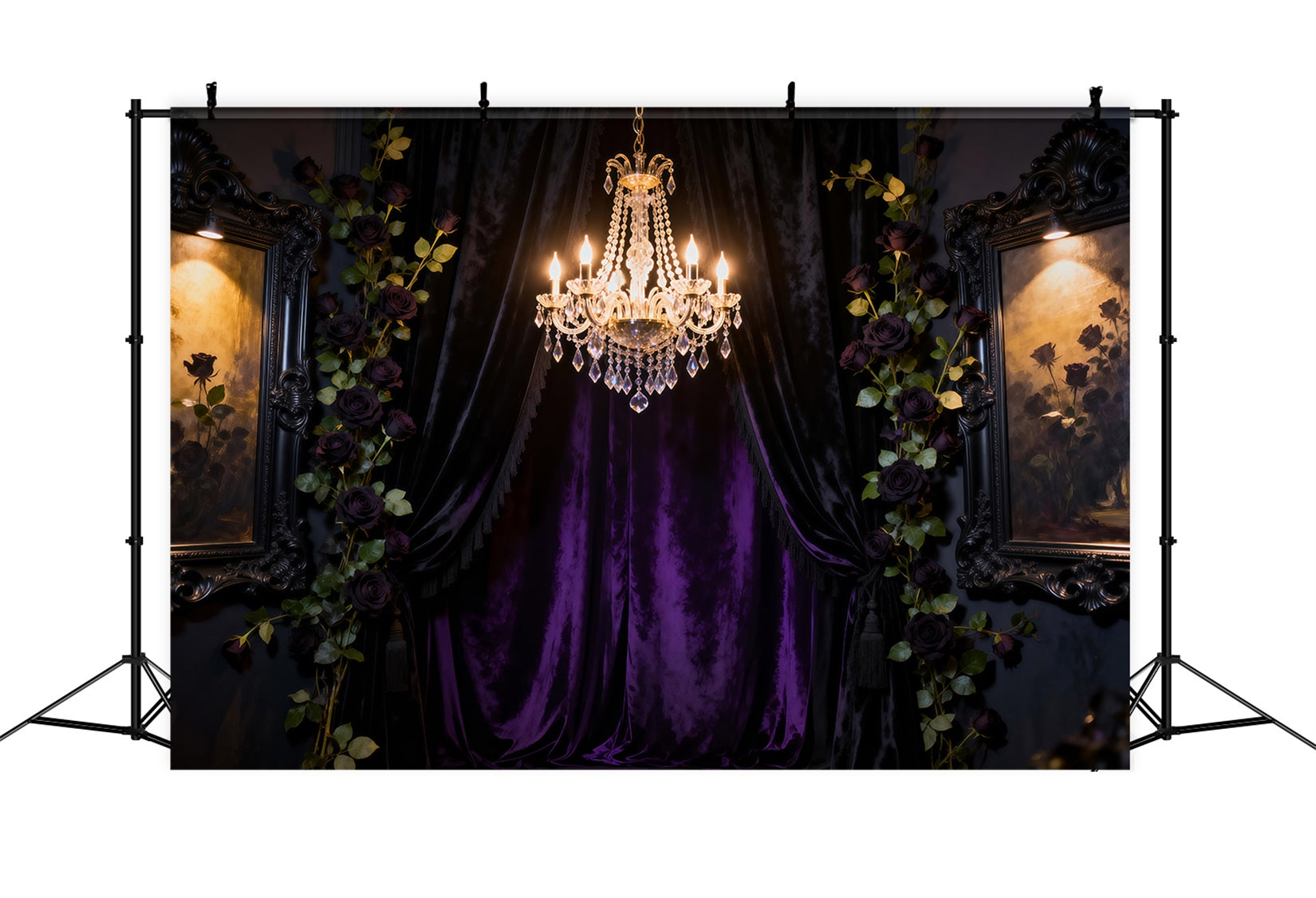 Boudoir-Hintergrundideen Dunkle Romantik Kristallvorhang Antiker Fotohintergrund RR62-70