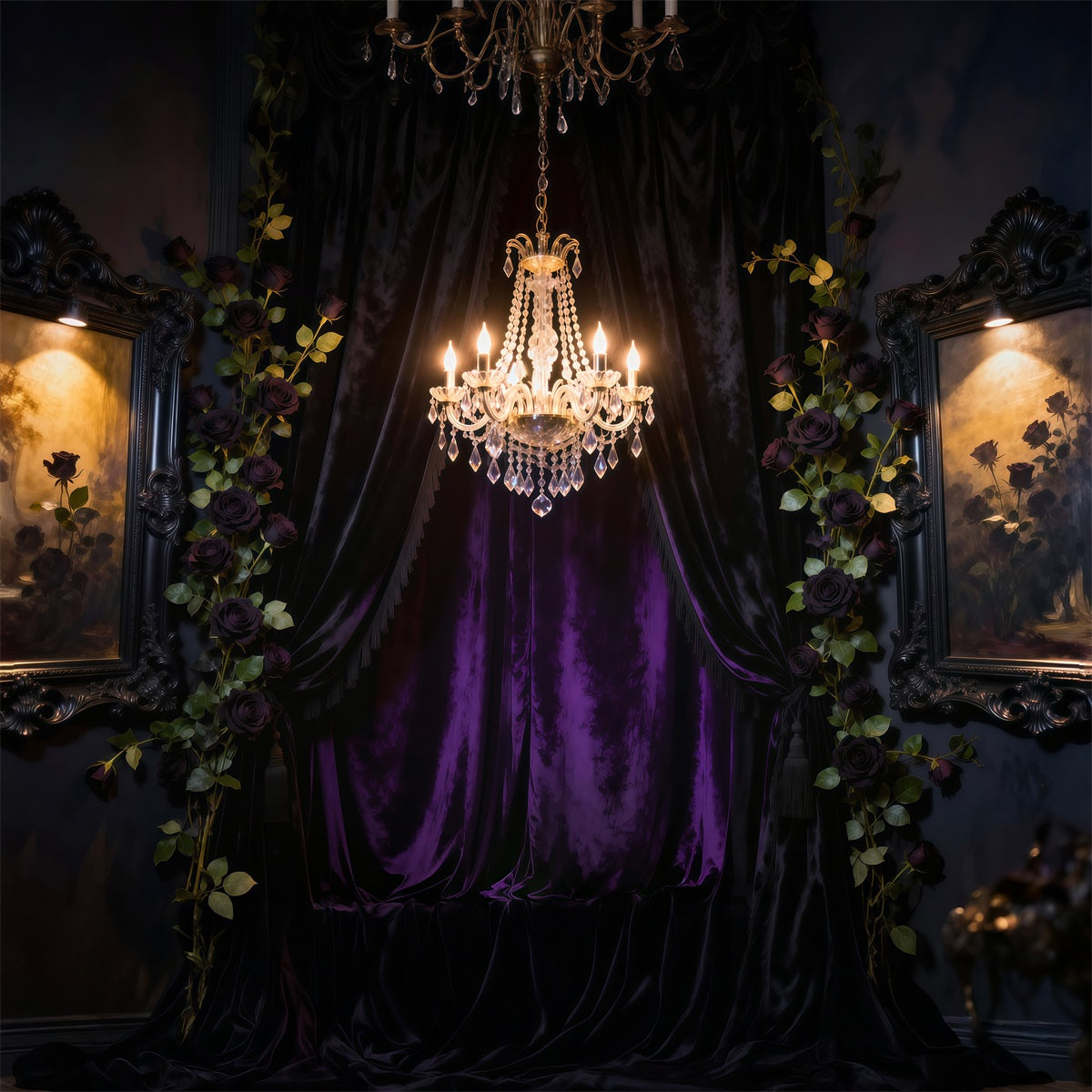 Boudoir-Hintergrundideen Dunkle Romantik Kristallvorhang Antiker Fotohintergrund RR62-70