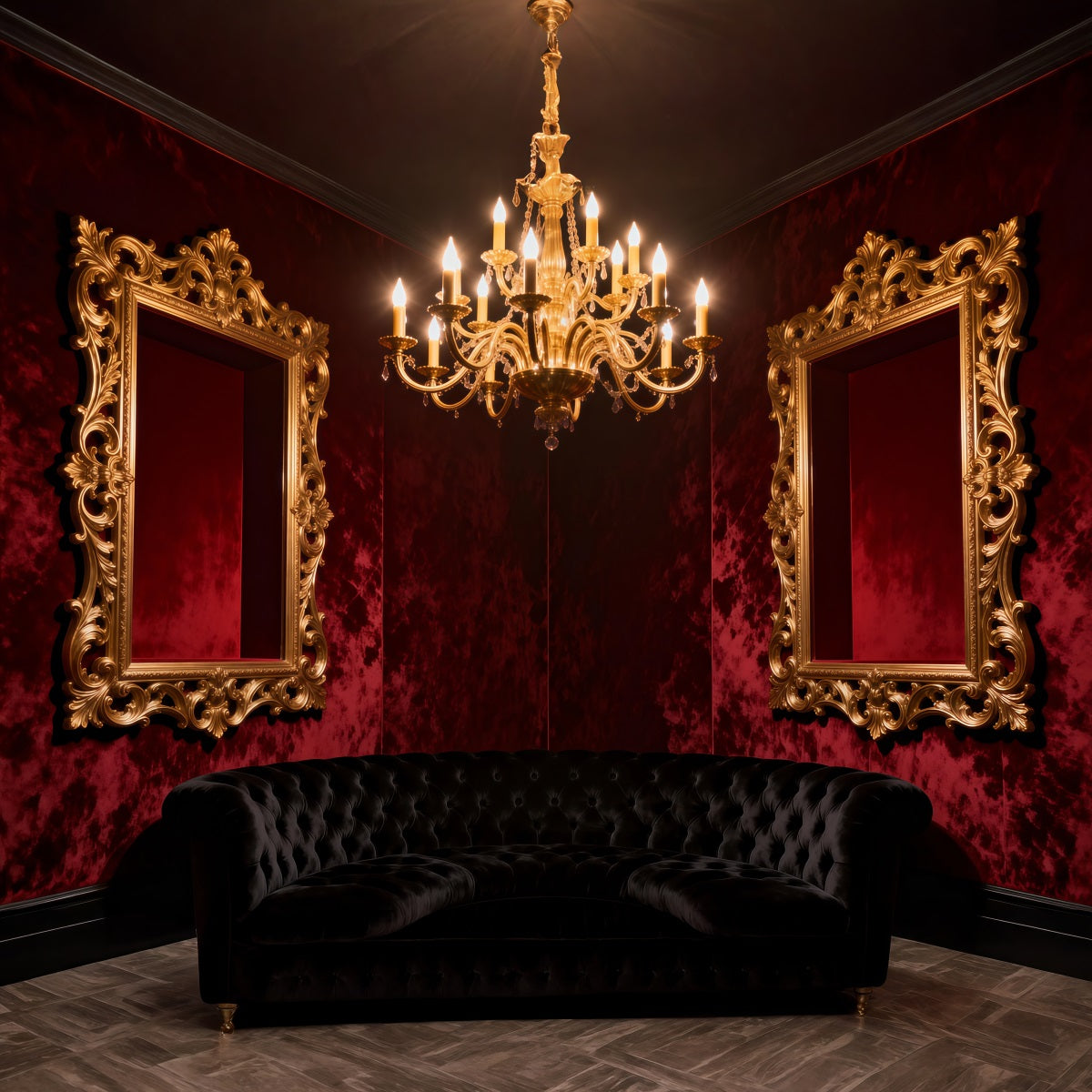 Boudoir-Hintergründe Purpurroter Samt Vergoldeter Spiegel Lounge Antike Fotografie-Hintergründe RR62-75