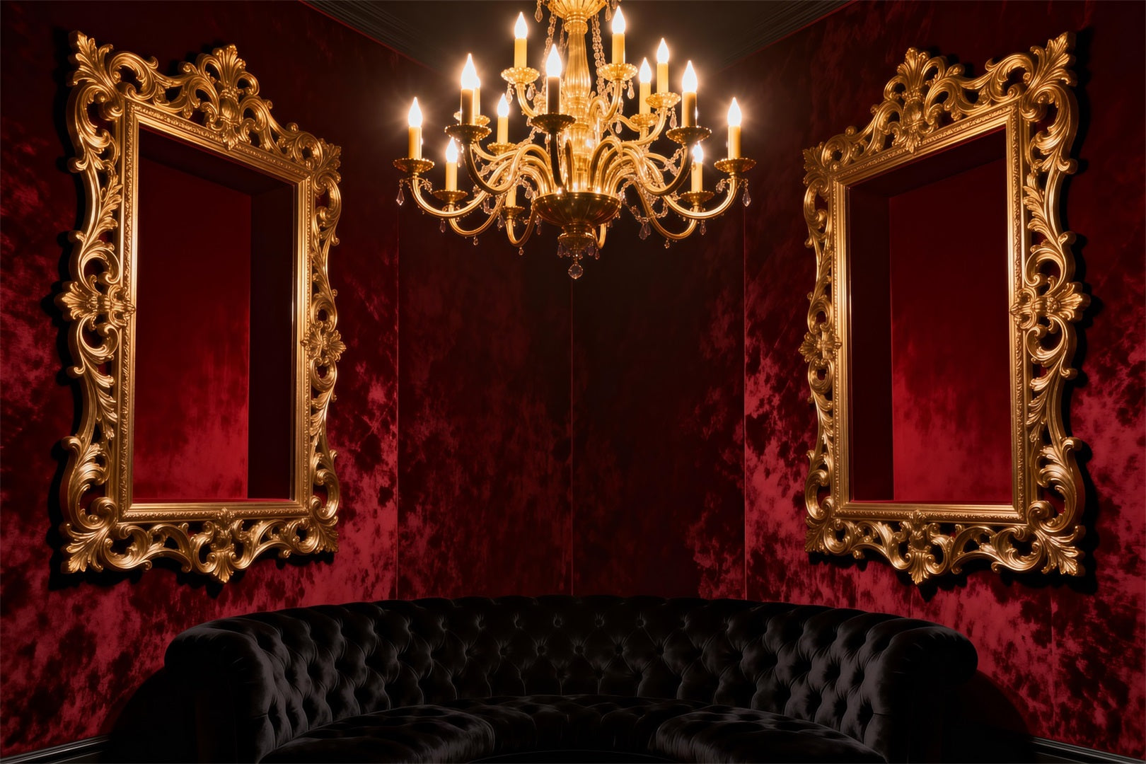 Boudoir-Hintergründe Purpurroter Samt Vergoldeter Spiegel Lounge Antike Fotografie-Hintergründe RR62-75