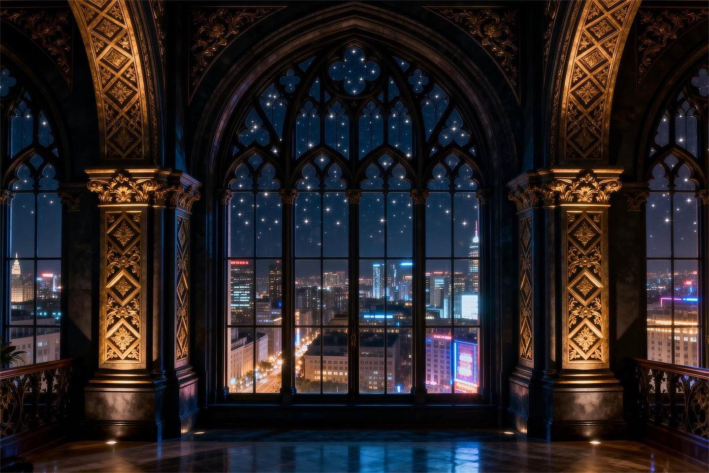 Boudoir-Hintergründe Gotische Stadtbeleuchtung Kathedralfenster-Hintergründe für Boudoir RR62-83
