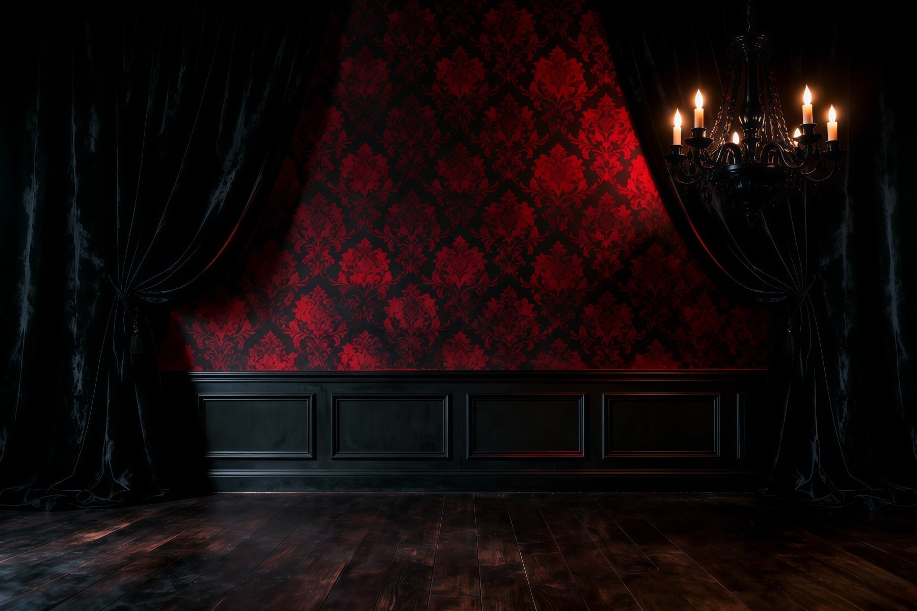 Ideen für Boudoir-Hintergründe Purpurroter Damast Schatten Kronleuchter Vintage-Fotohintergründe RR62-86