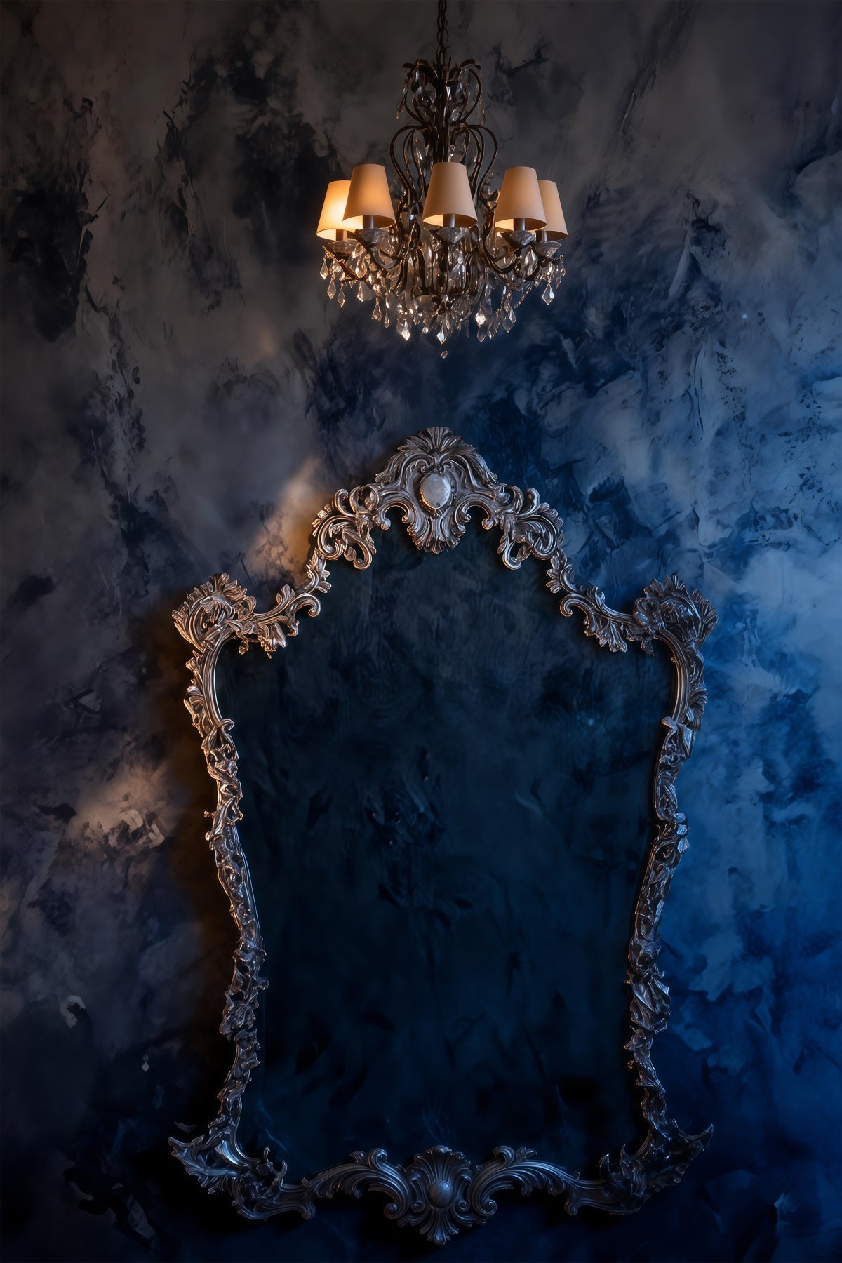 Boudoir-Fotohintergründe Mitternachtsmarmor Vergoldeter Kronleuchterrahmen Retro-Fotohintergrund RR62-88