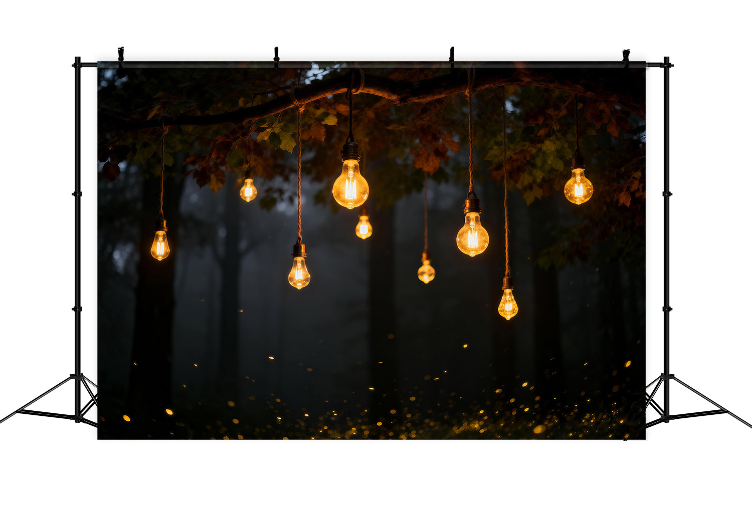 Fotohintergrund Wald Warme Hängelampen Herbstnacht Wald-Fotobox-Hintergrund RR63-137