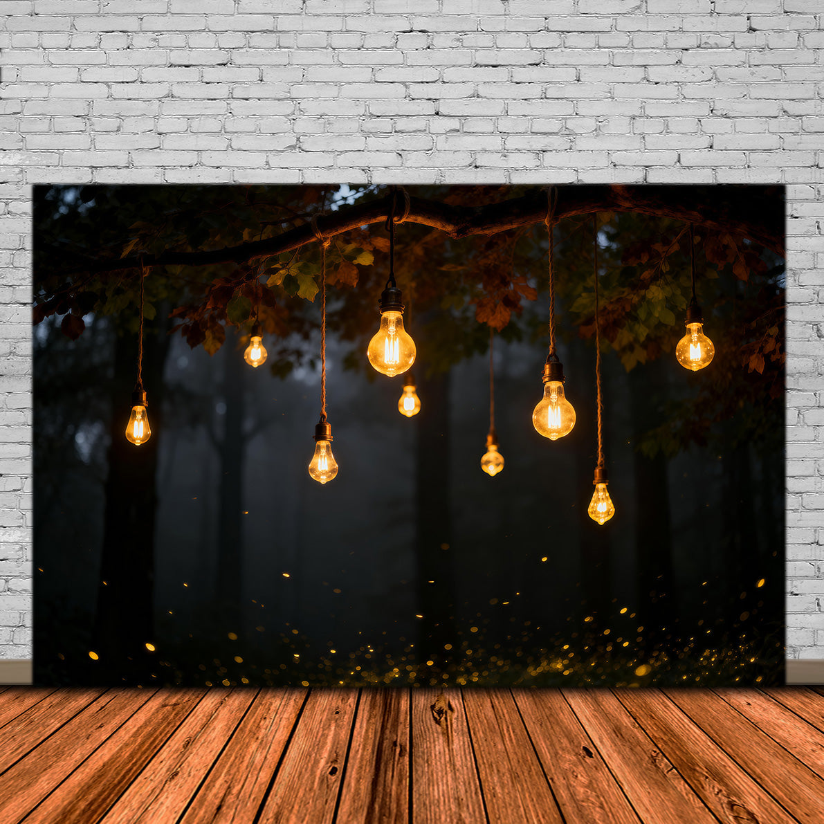 Fotohintergrund Wald Warme Hängelampen Herbstnacht Wald-Fotobox-Hintergrund RR63-137