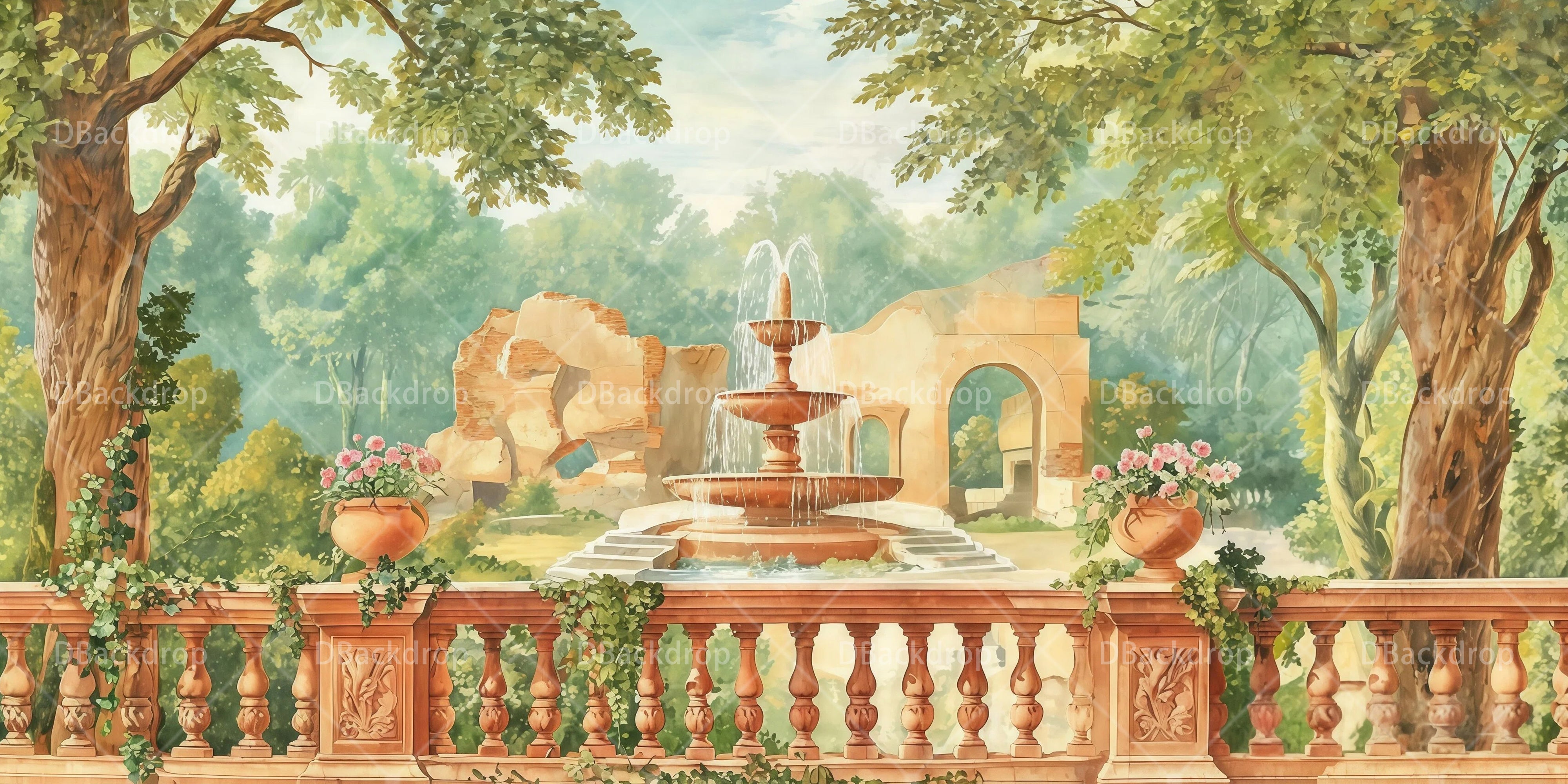 Theaterhintergrund Zeitloser Gartenbrunnen Aufführungshintergrund RR65-T36