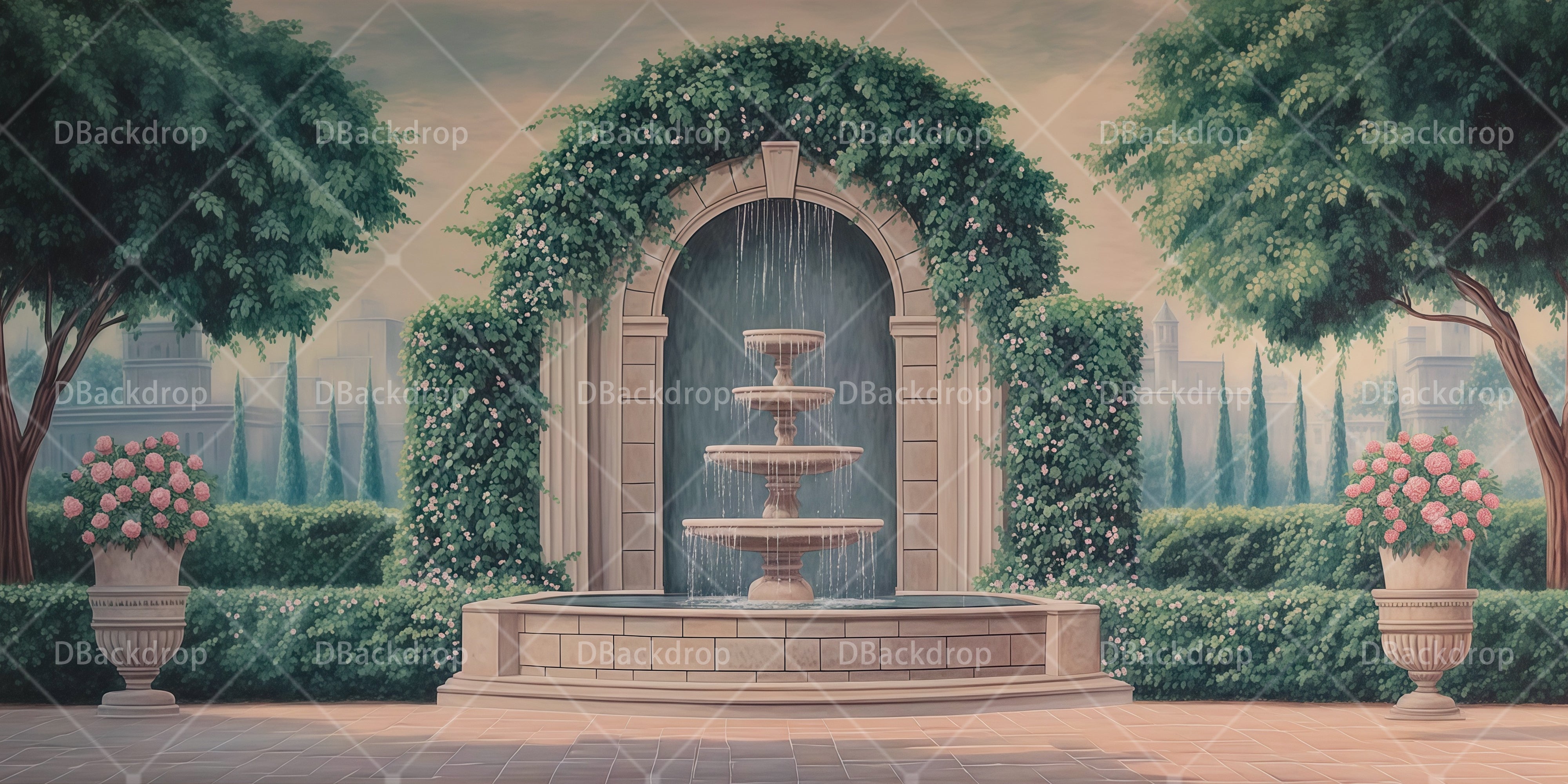 Bühnenhintergrund Gartenbrunnen Theaterkulisse RR66-T12