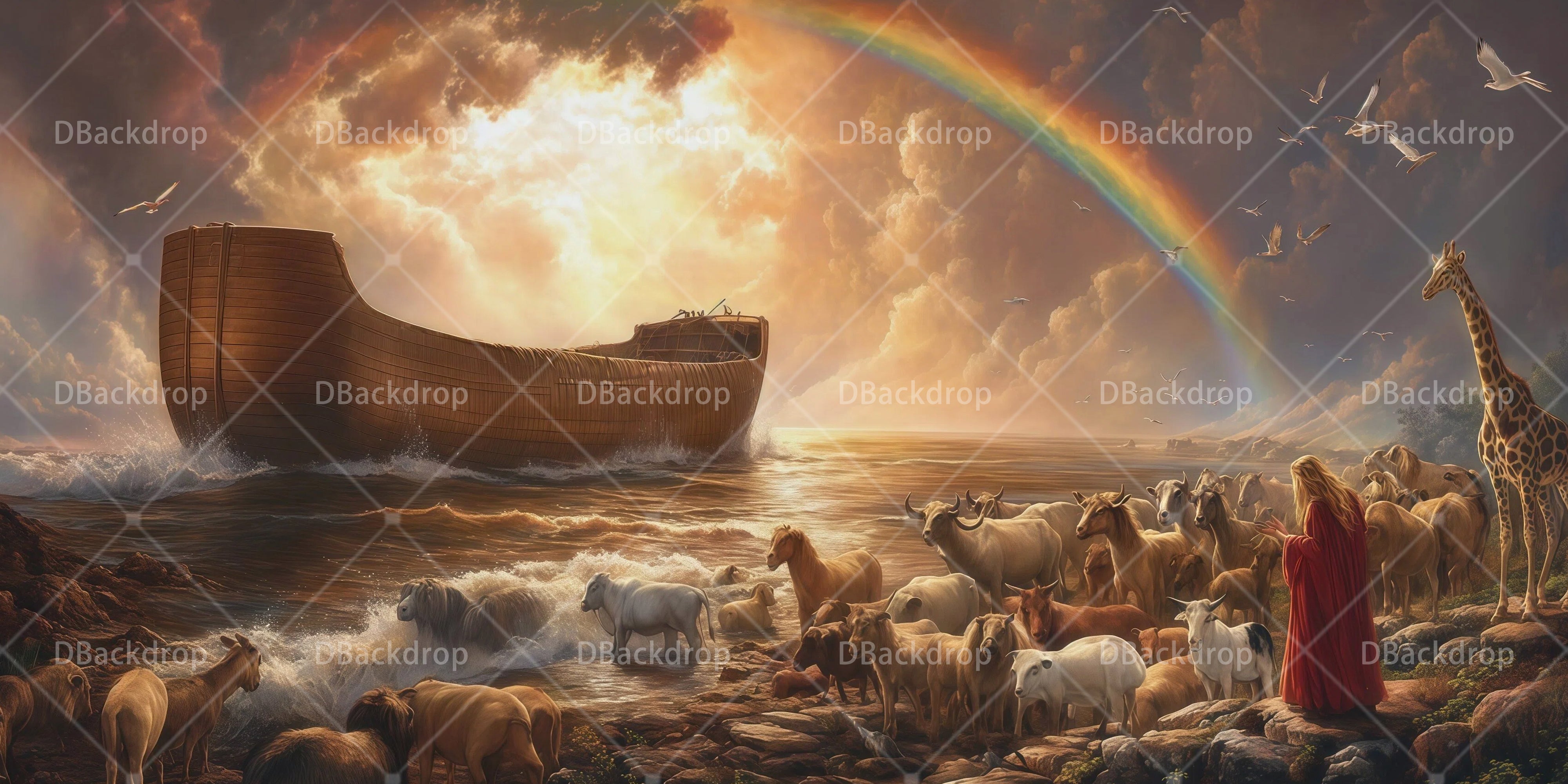 Günstiger Theaterhintergrund Noahs Arche mit Regenbogen RR66-T81