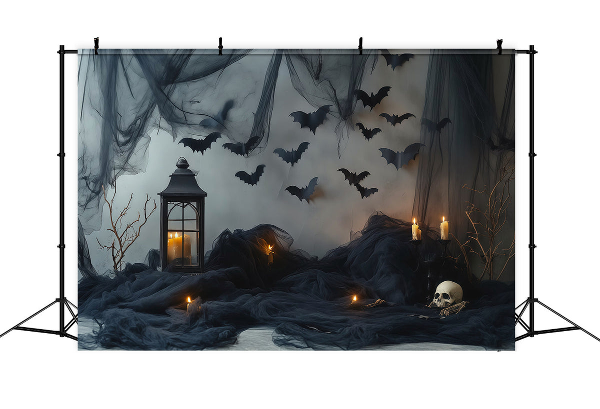 Halloween-Fotohintergrund Mit Dunkler Fledermaus Kerzen Und Vorhängen Diy-Halloween-Fotohintergrund RR67-100