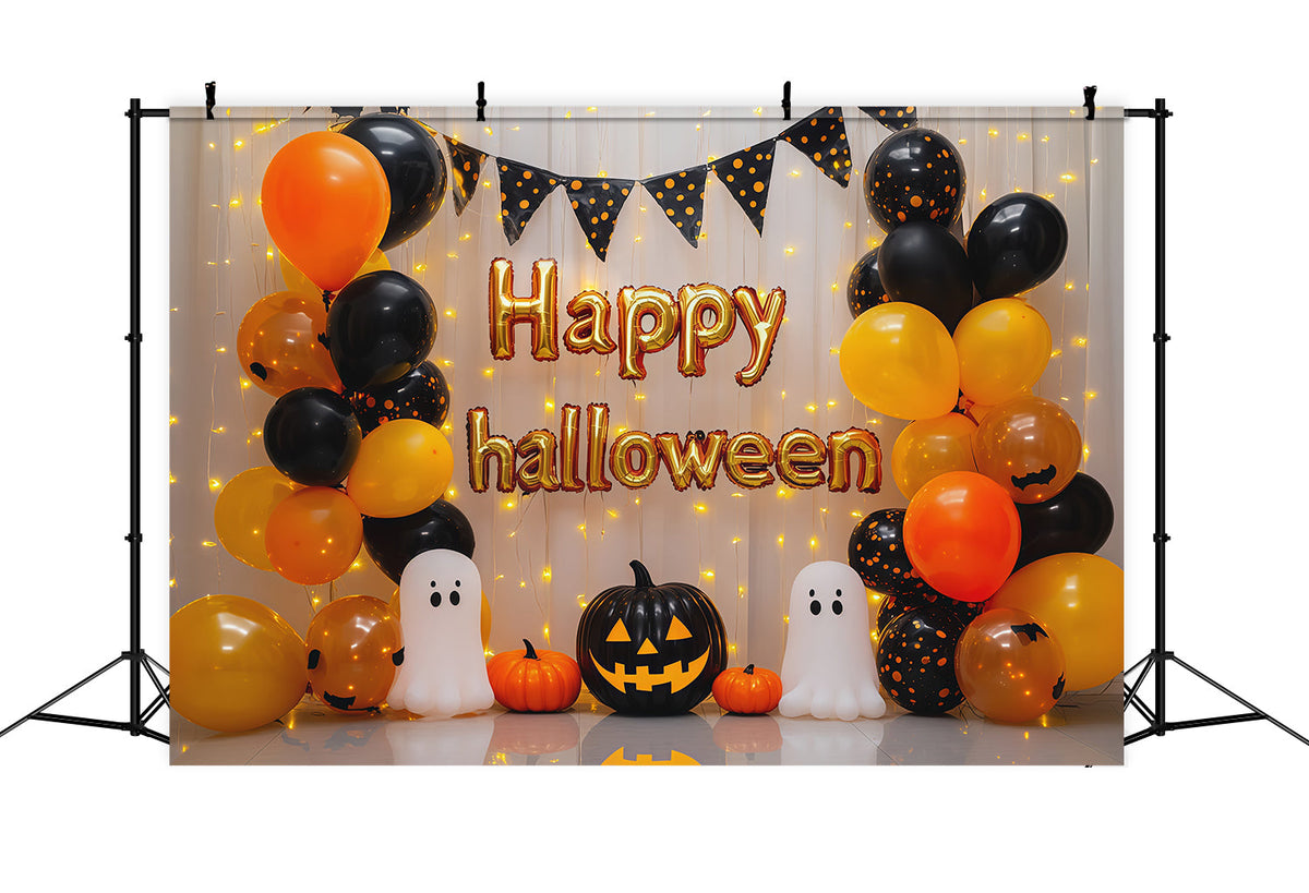 Halloween-Party-Fotohintergrund Mit Orangefarbenen Ballons Und Geistermotiven RR67-101
