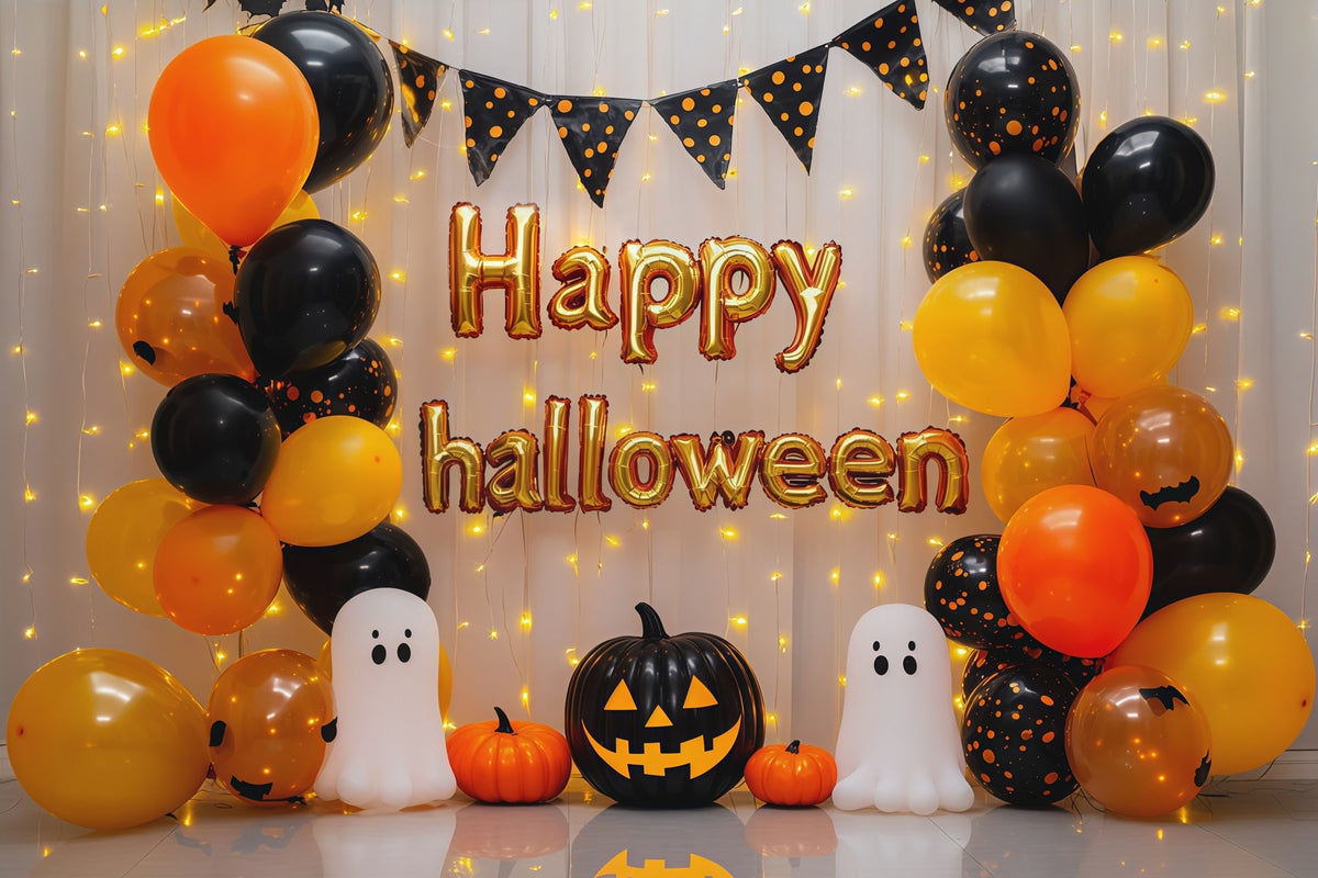 Halloween-Party-Fotohintergrund Mit Orangefarbenen Ballons Und Geistermotiven RR67-101
