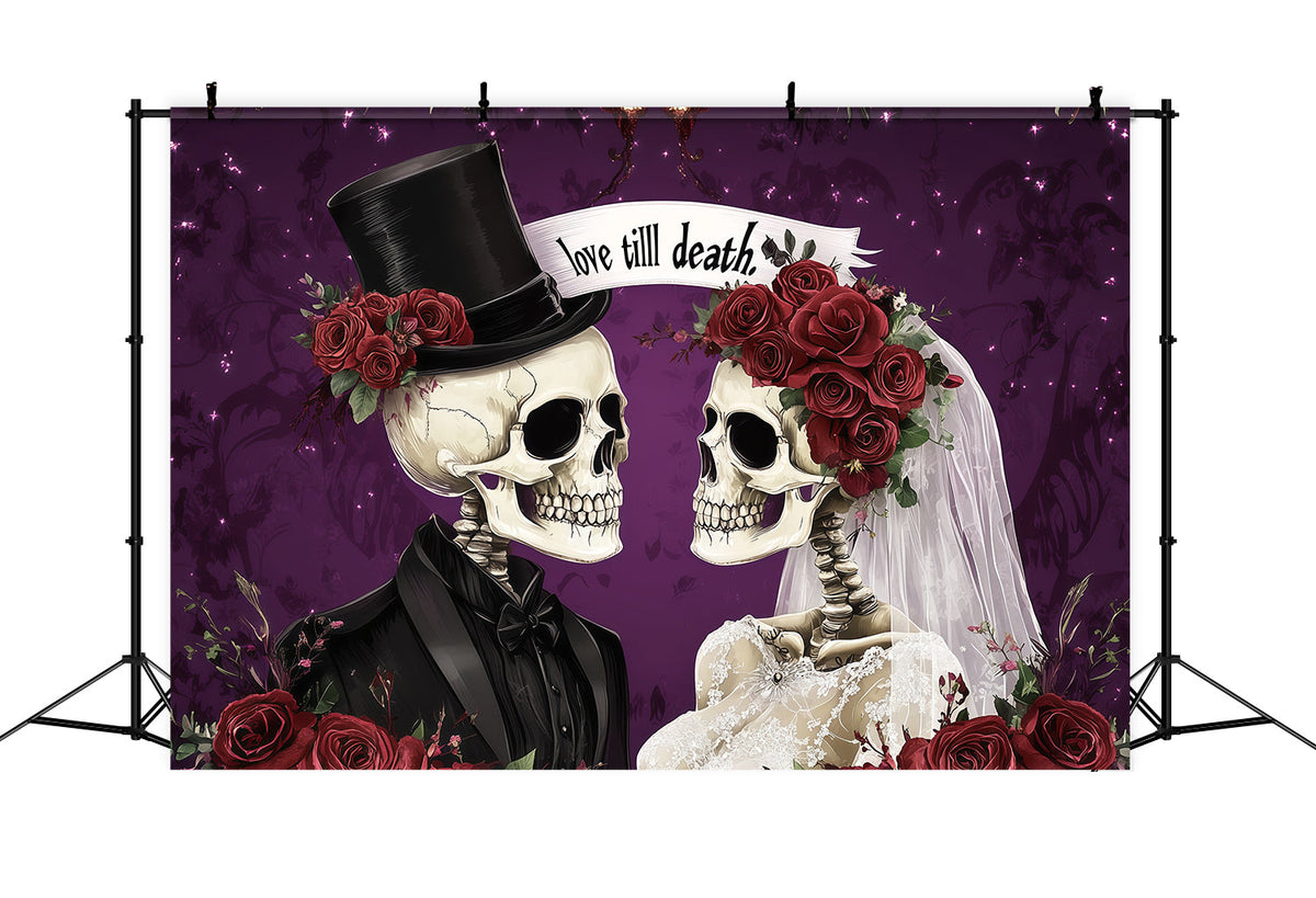 Halloween-Hochzeitshintergrund Mit Skelettpaaren Und Rosenpaar Halloween-Fotohintergrund RR67-103