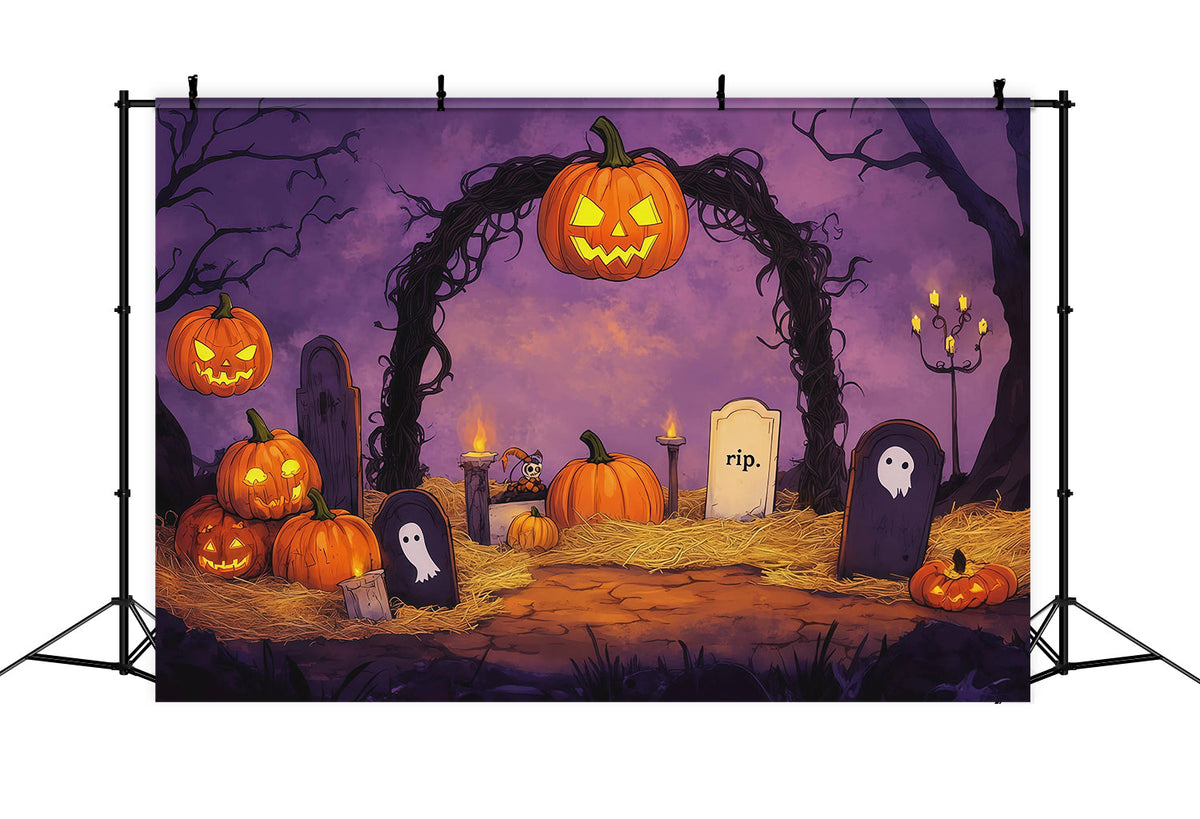 Halloween-HintergrundkulissenKürbisfriedhof Weinrebenbogen Ideen Für Halloween-Hintergründe RR67-105