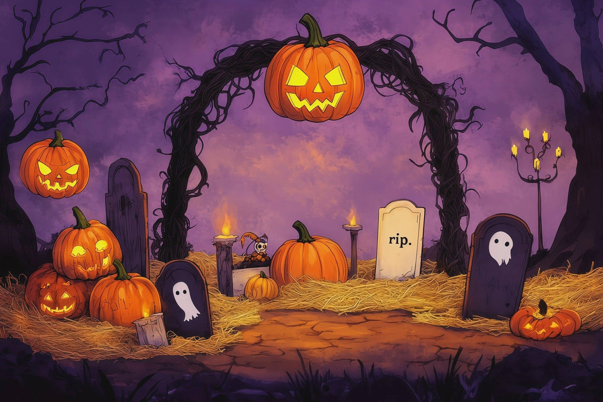 Halloween-HintergrundkulissenKürbisfriedhof Weinrebenbogen Ideen Für Halloween-Hintergründe RR67-105