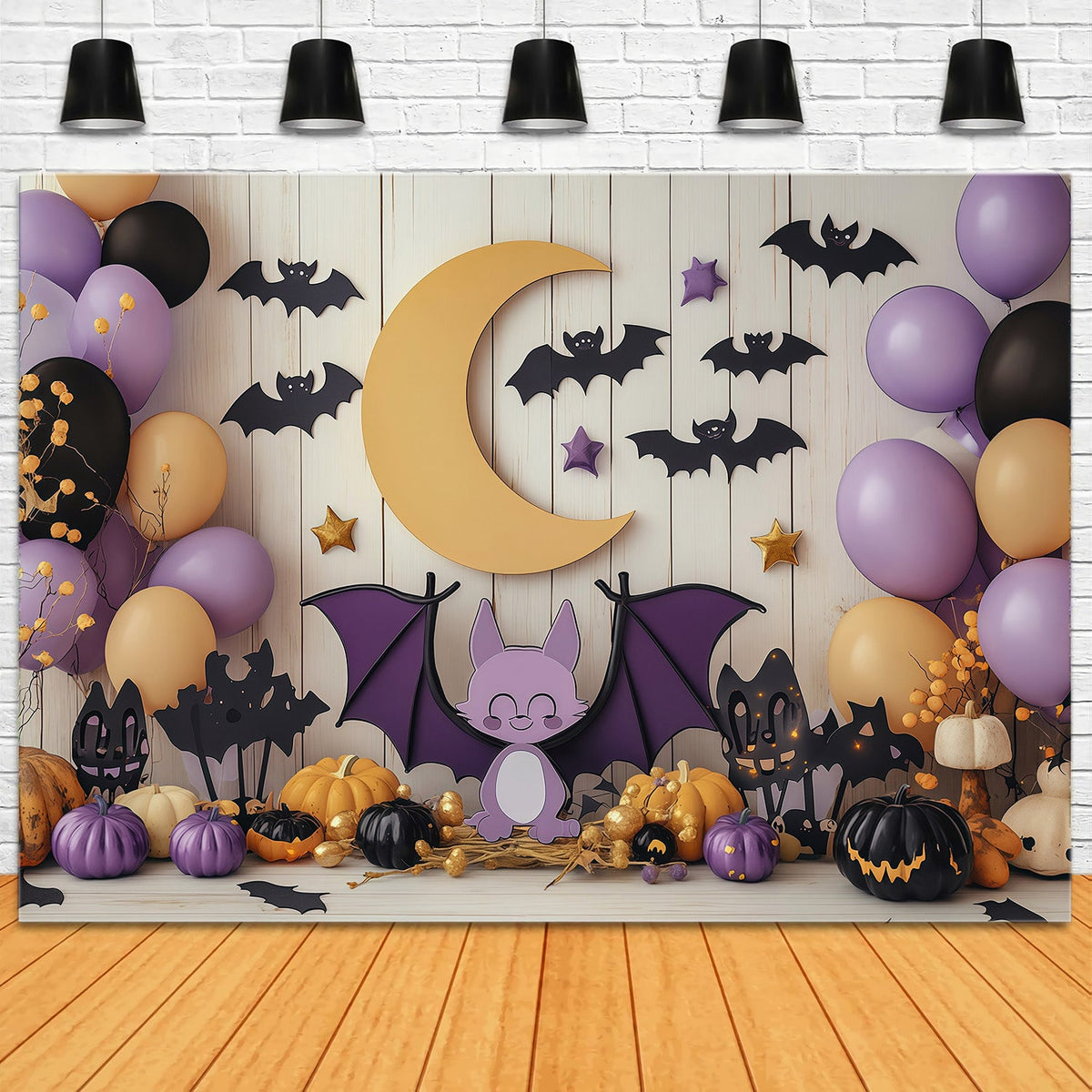 Niedliche Halloween-Hintergründe Fledermaus Mond Ballon Party Halloween-Hintergründe Szenensets RR67-106