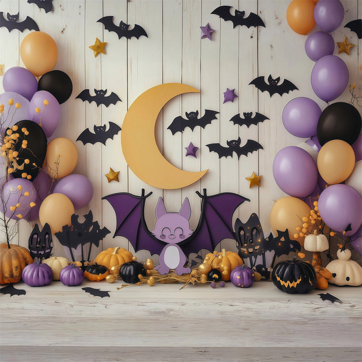 Niedliche Halloween-Hintergründe Fledermaus Mond Ballon Party Halloween-Hintergründe Szenensets RR67-106