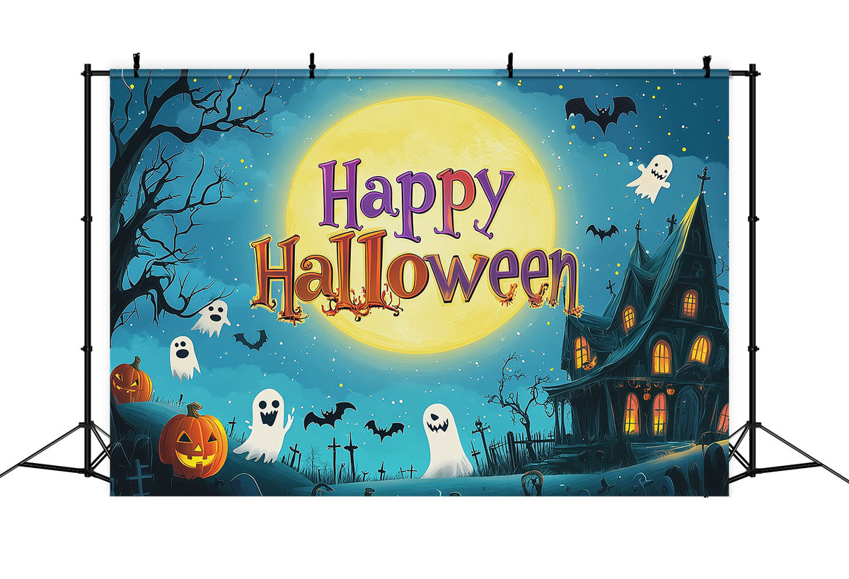 Halloween-Party-Hintergründe Cartoon-Mond-Geisterhaus Halloween-Fotokabinen-Hintergrund RR67-107