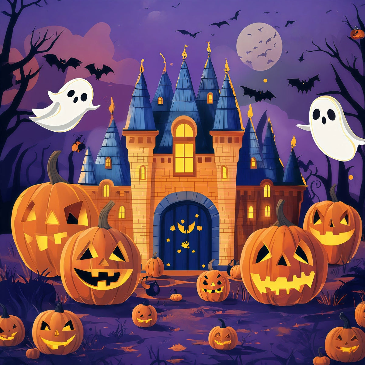 Halloween-Fotohintergrund Aus PappeGeisterschloss Kürbisnacht Halloween-Fotografie-Hintergrund RR67-119