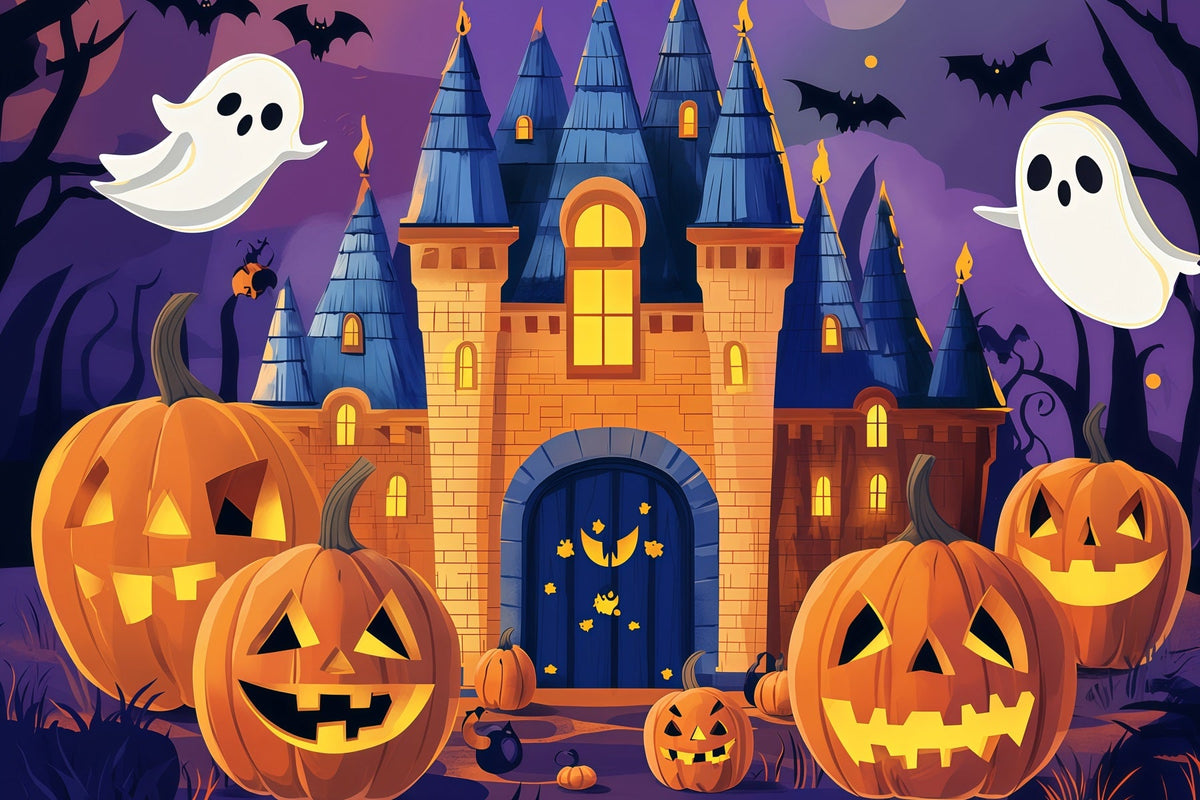 Halloween-Fotohintergrund Aus PappeGeisterschloss Kürbisnacht Halloween-Fotografie-Hintergrund RR67-119