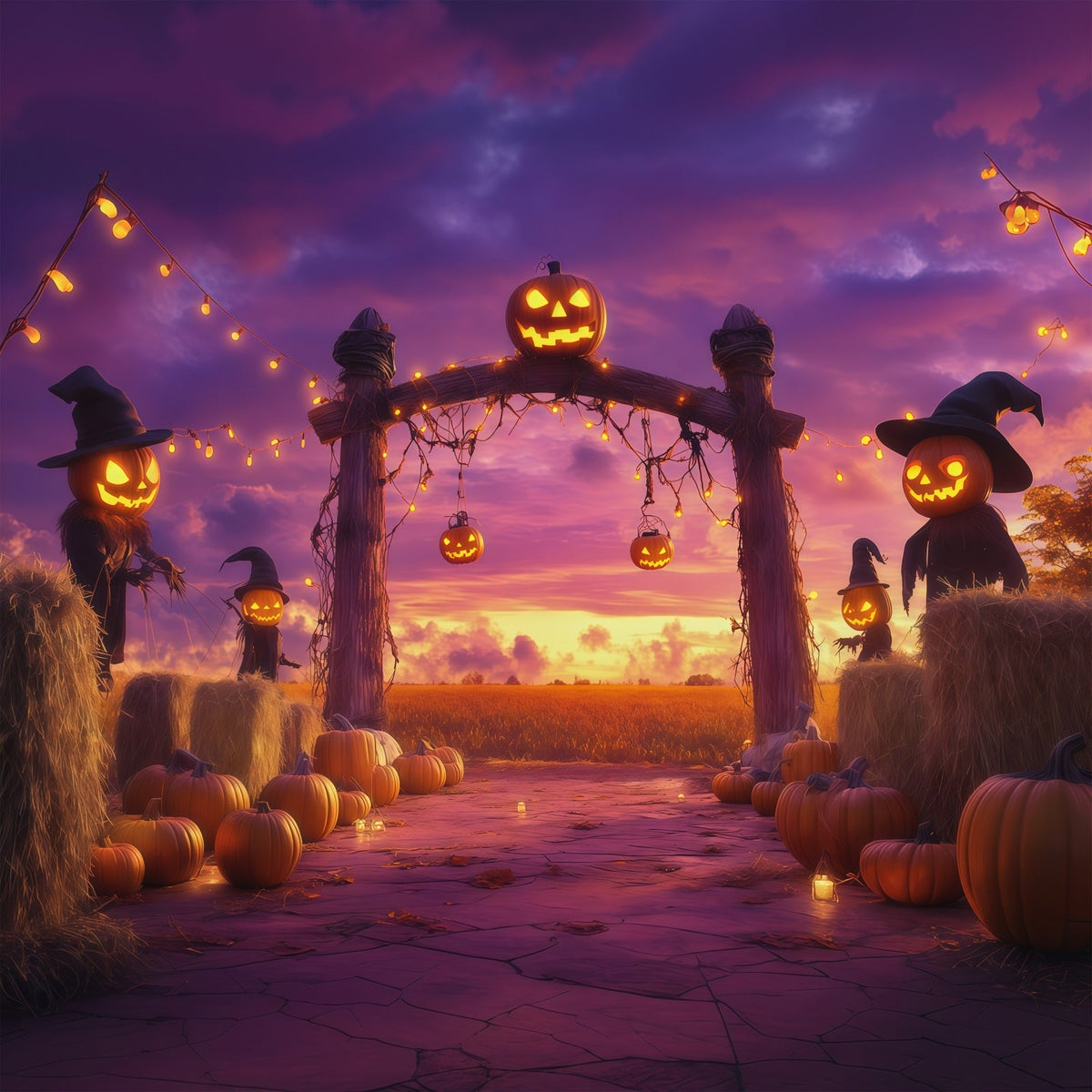 Halloween-Kürbis-Hintergrund Erntebogen Vogelscheuchen Halloween-Fotohintergrund-Ideen RR67-12