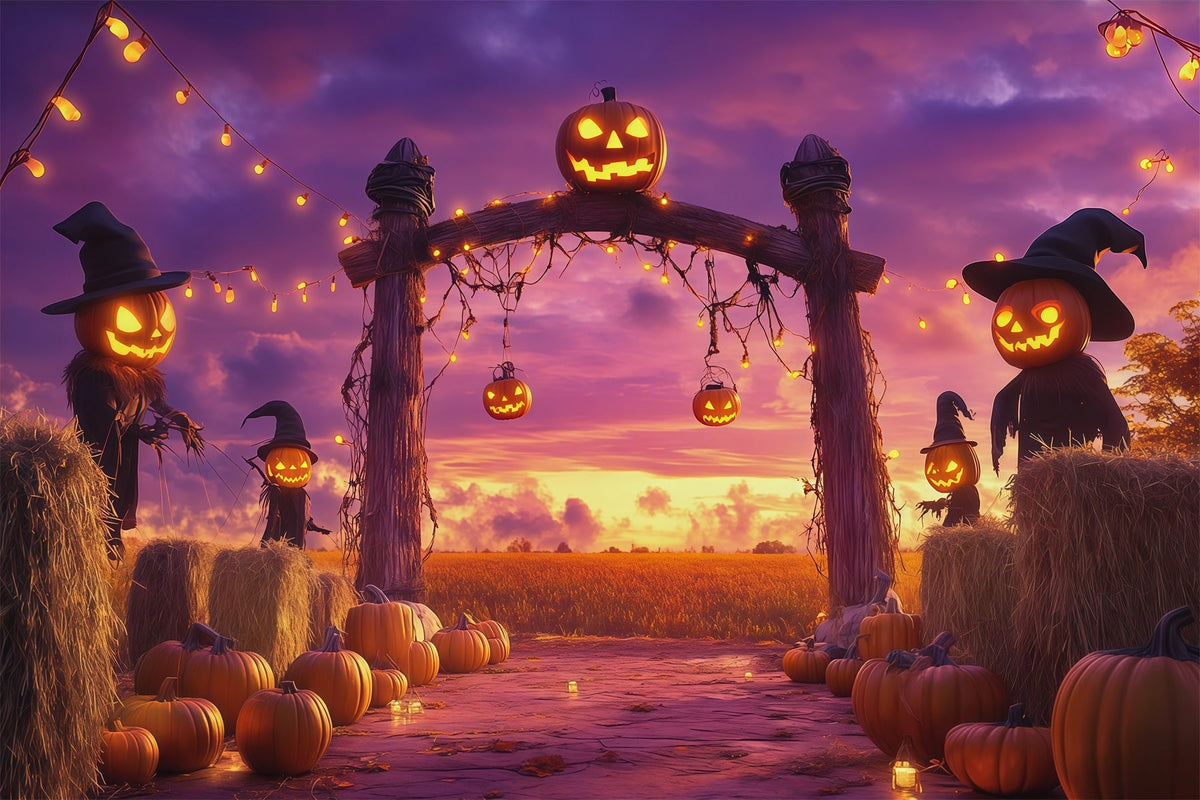 Halloween-Kürbis-Hintergrund Erntebogen Vogelscheuchen Halloween-Fotohintergrund-Ideen RR67-12