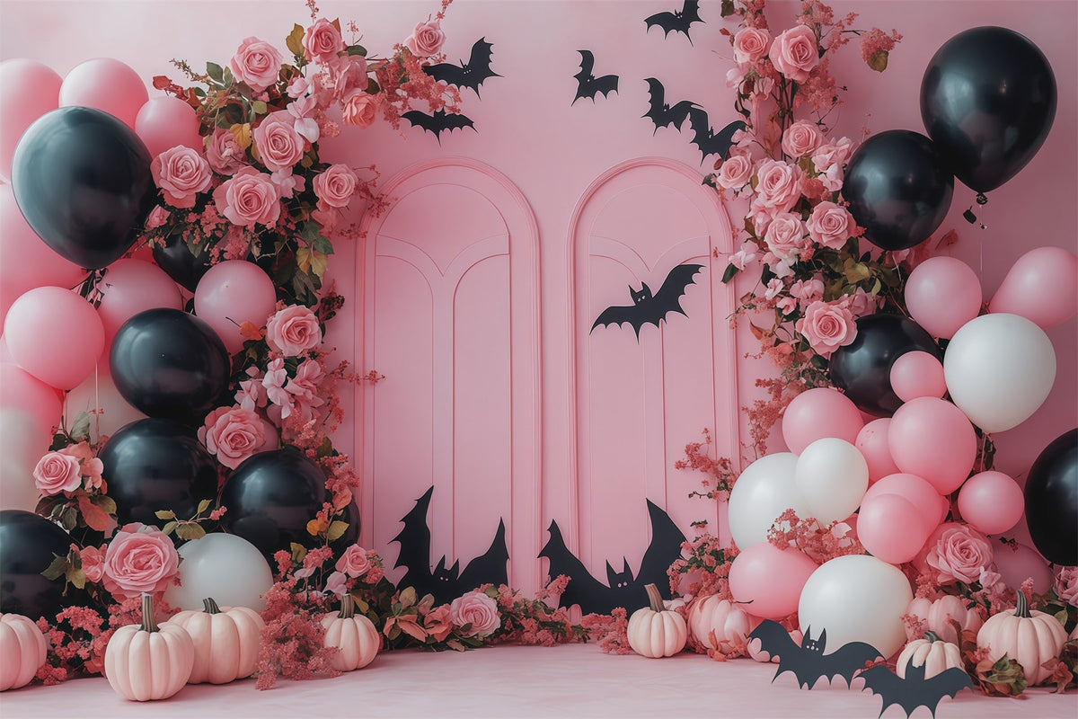 Halloween-Hintergrund Für Fotobox Rosa Rosen Fledermausballons Niedlicher Halloween-Hintergrund RR67-123
