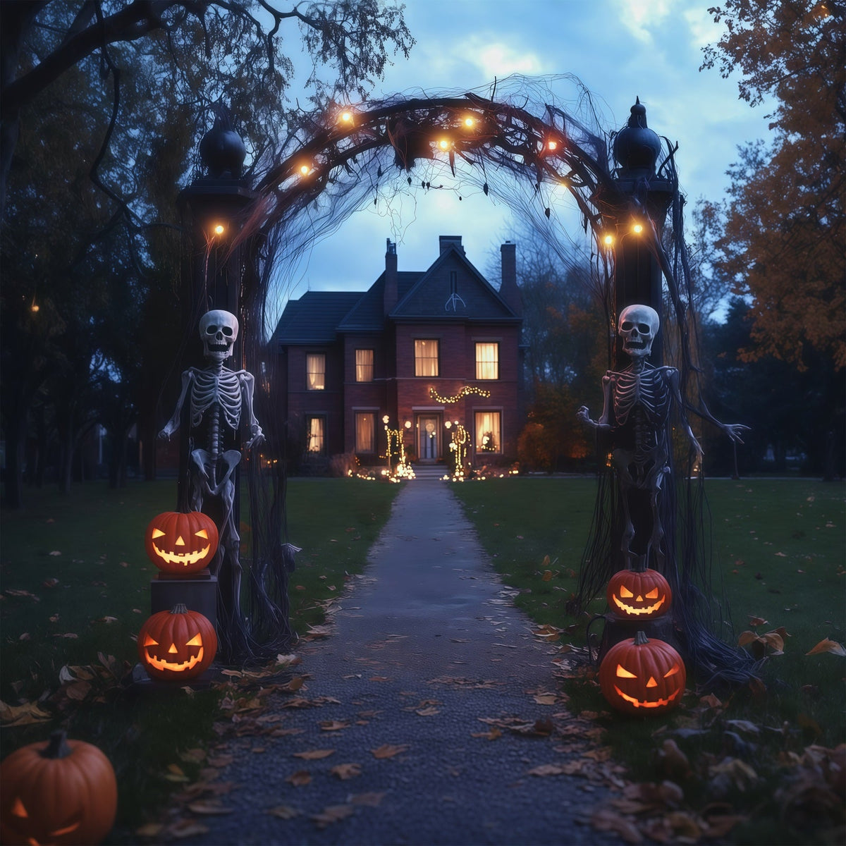 Halloween-Stoffhintergrund Mit Skelettbogen Und Kürbisweg Halloween-Hintergrund Für Fotos RR67-129