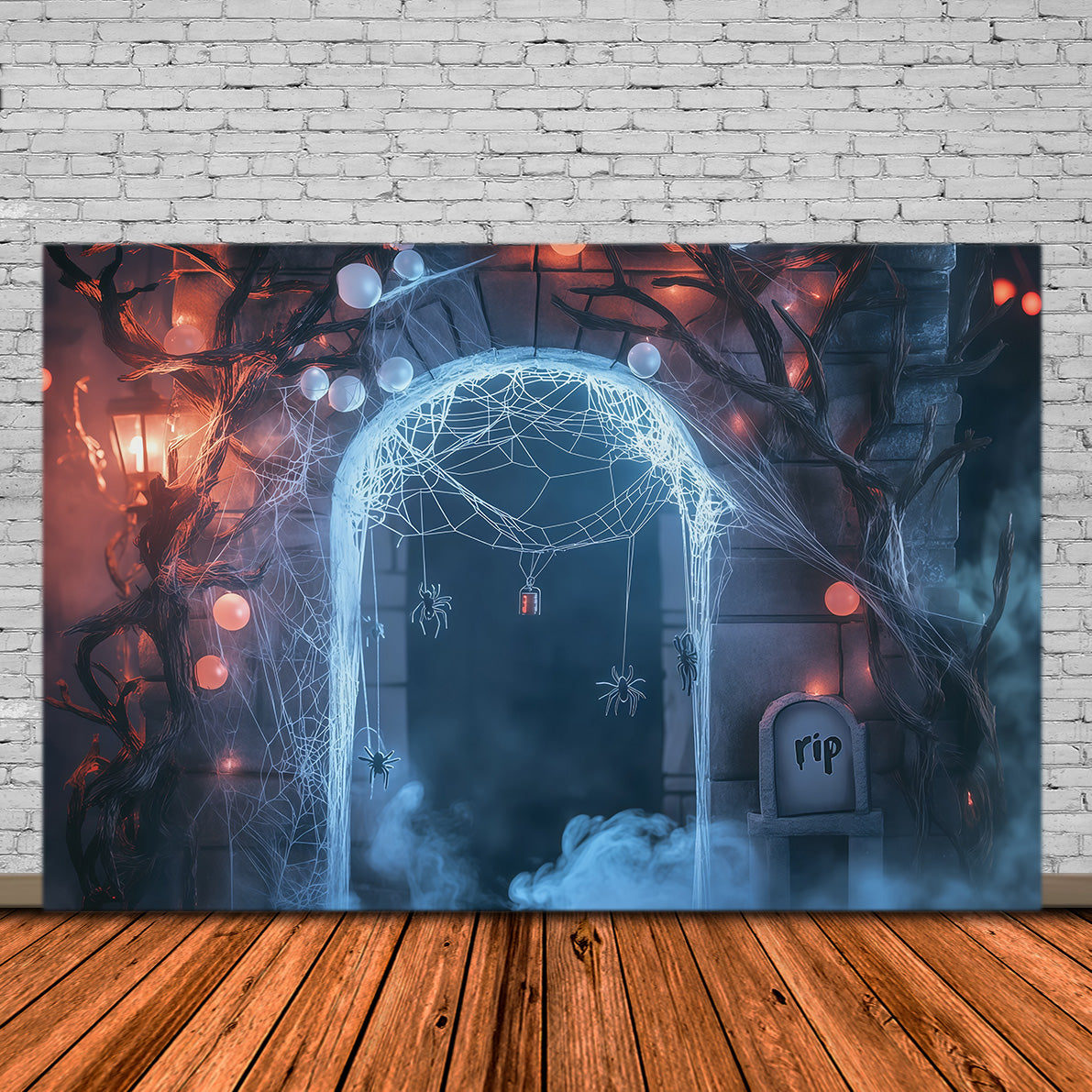 Diy-Halloween-HintergrundideenSpinnennetz Friedhof Bogen Gruselige Hintergründe Für Halloween RR67-131