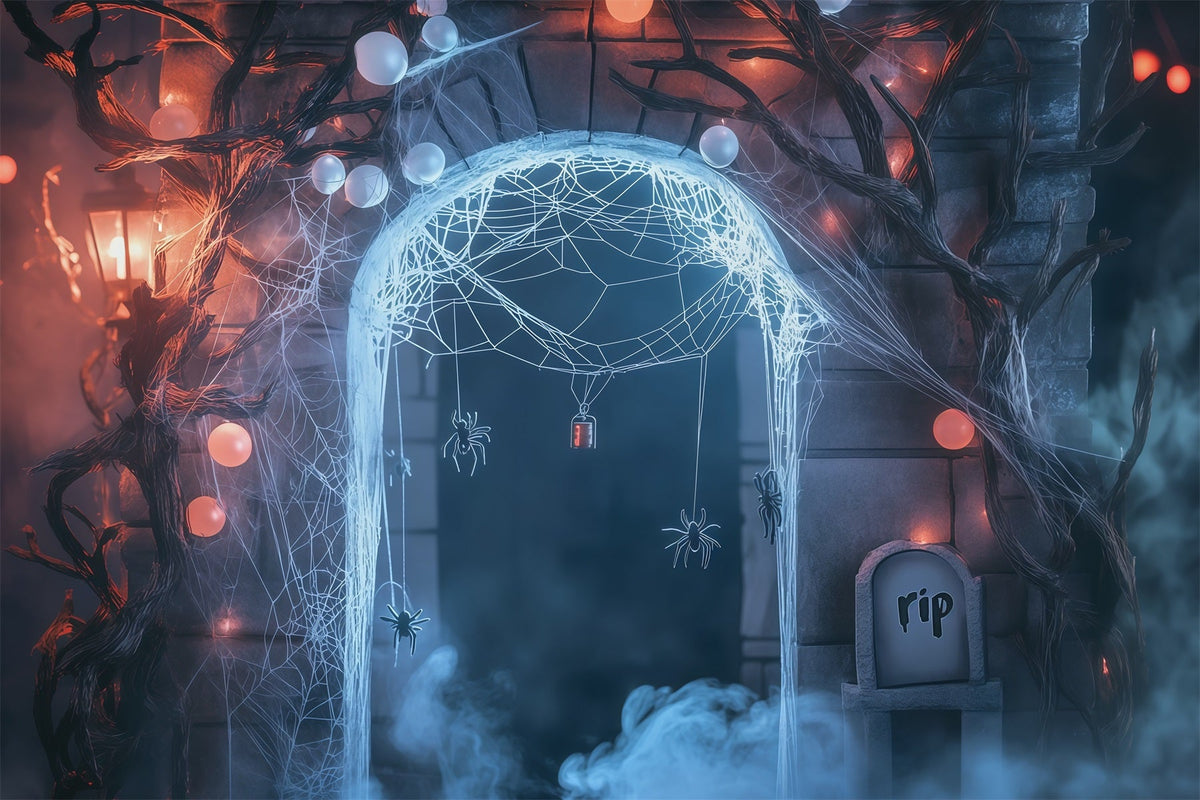 Diy-Halloween-HintergrundideenSpinnennetz Friedhof Bogen Gruselige Hintergründe Für Halloween RR67-131