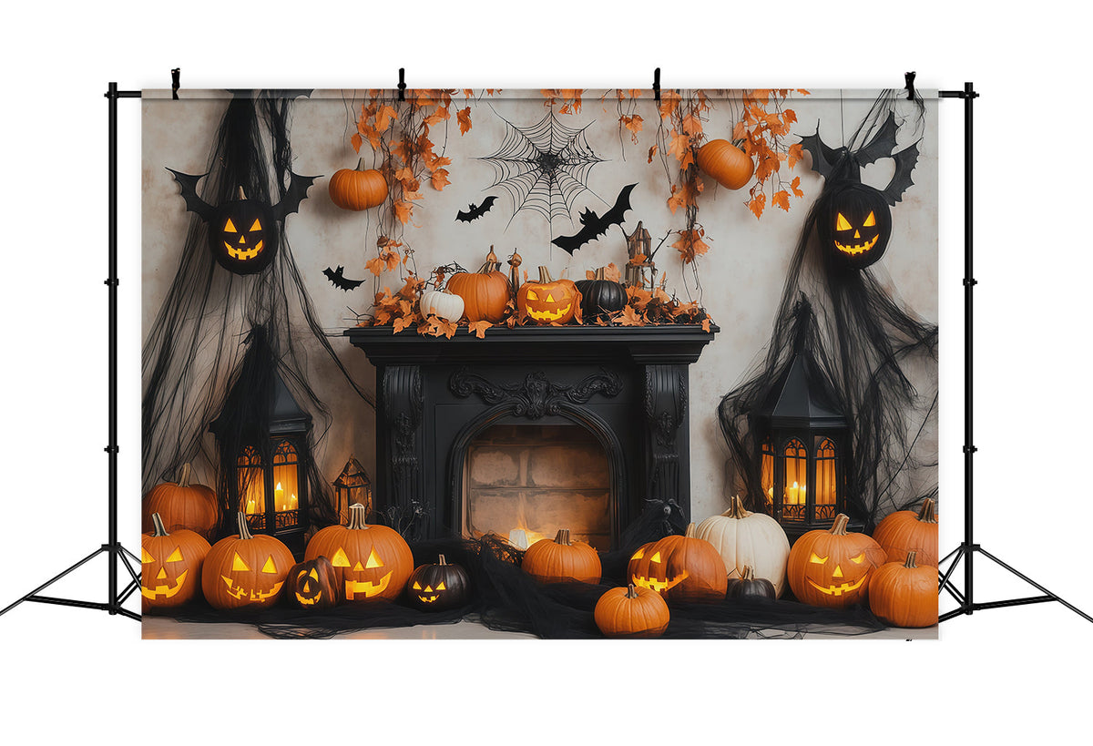 Halloween-Fotohintergrund Mit Kürbis Fledermaus Und Kamin RR67-133