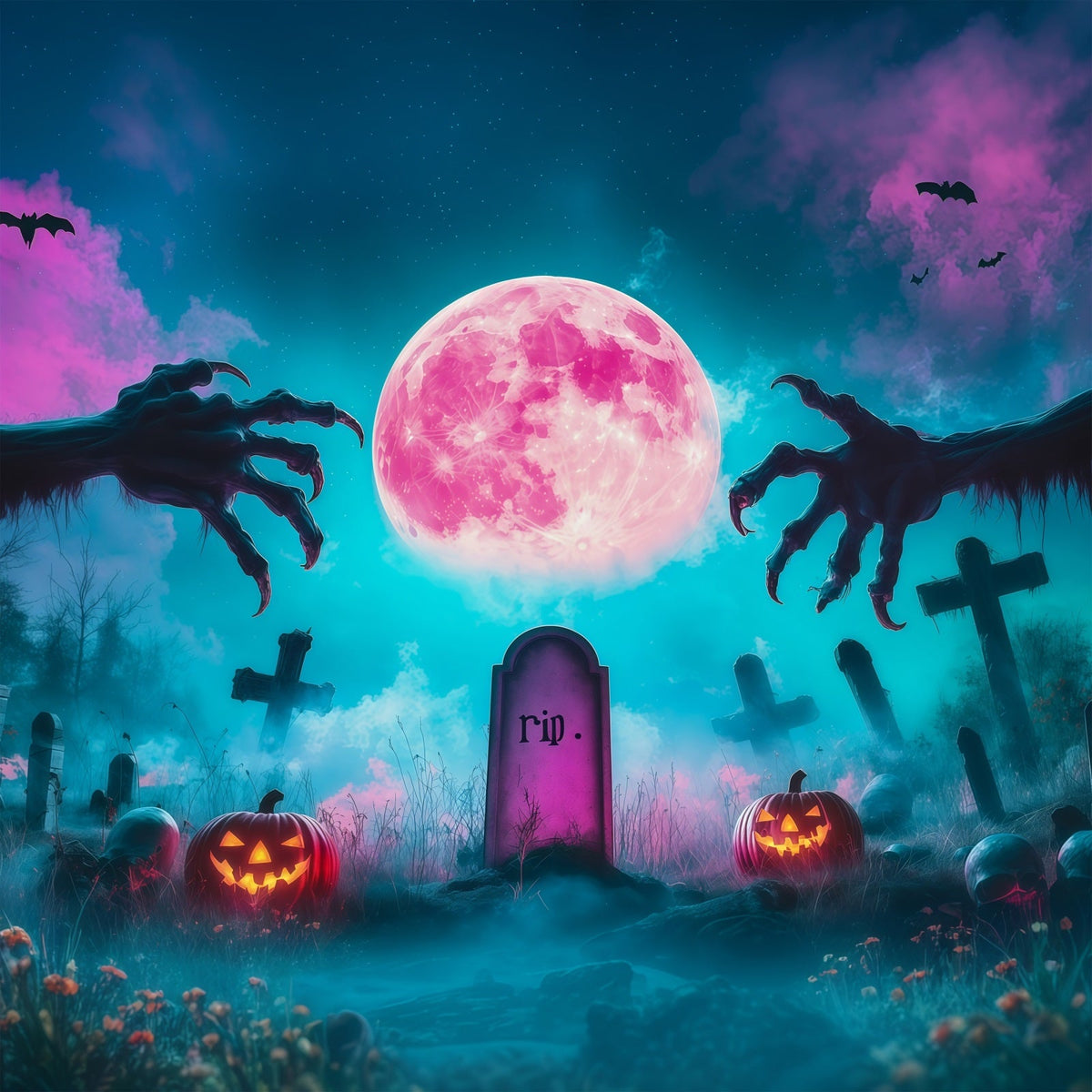 Halloween-Kulisse Nach MaßRosa Mond Friedhofskrallen RR67-14